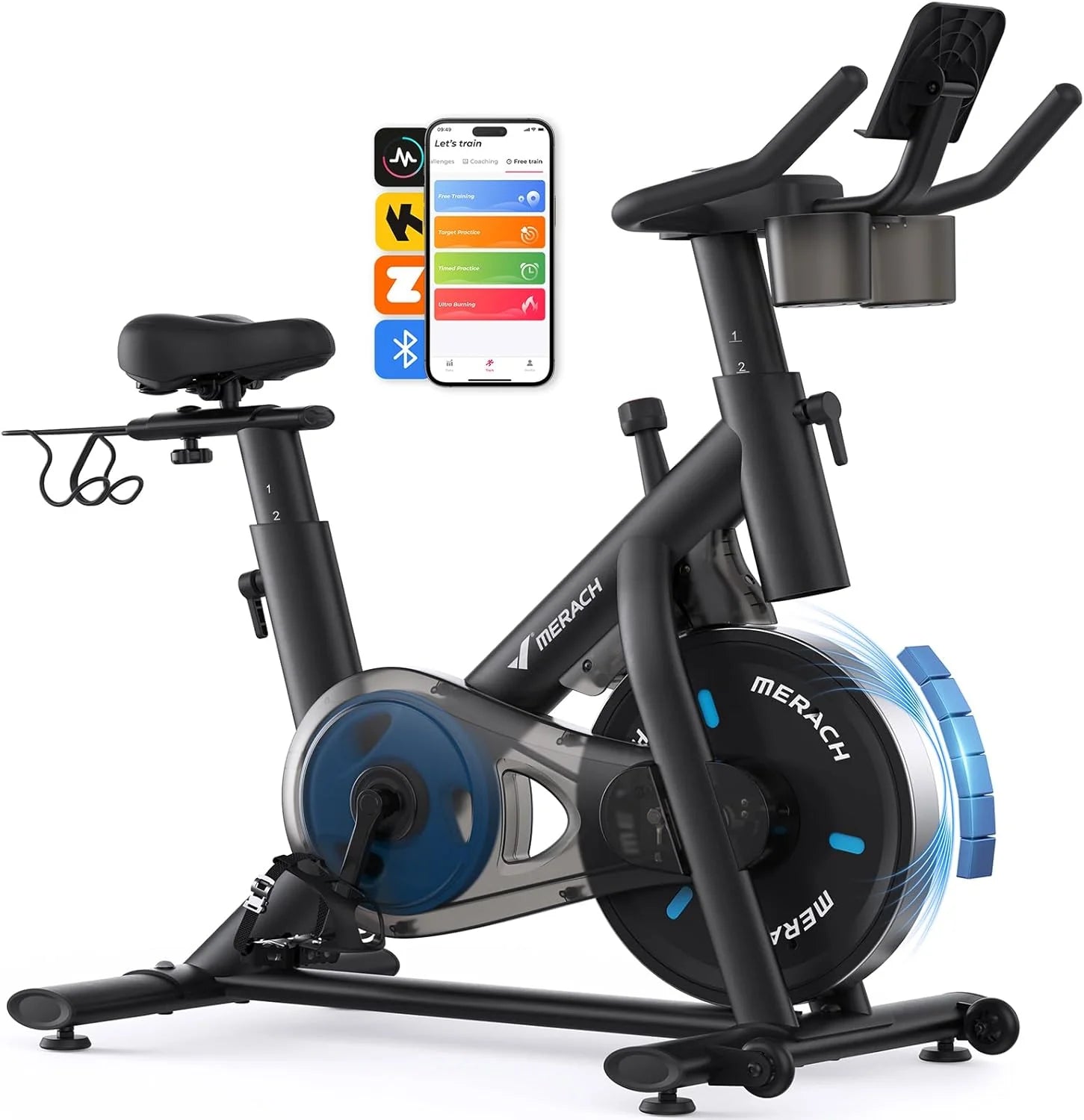 MERACH Exercise Bike, Brake Pad Stationary Bike with Exclusive App, Low Noise Indoor
