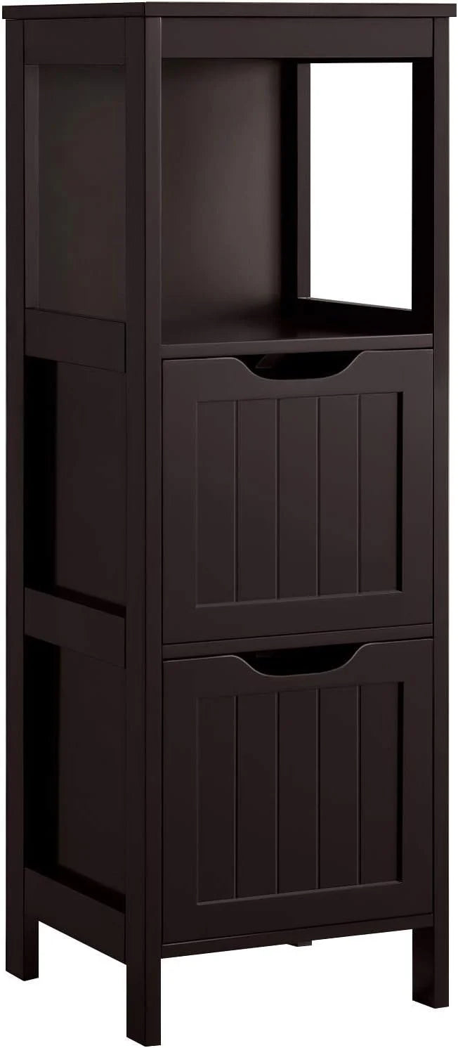 Yaheetech Bathroom Floor Cabinet, Wooden Storage Cabinet with 2 Drawers, Multifunctional Side Organizer Rack Stand Table, White