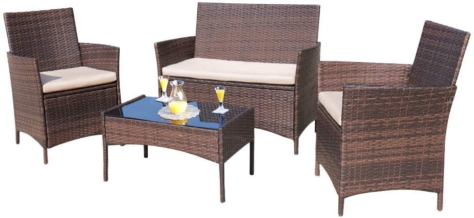 Homall 4 Pieces Outdoor Patio Furniture Sets Rattan Chair Wicker Set, Outdoor Indoor Use Backyard Porch Garden Poolside Balcony Furniture Sets (Grey)