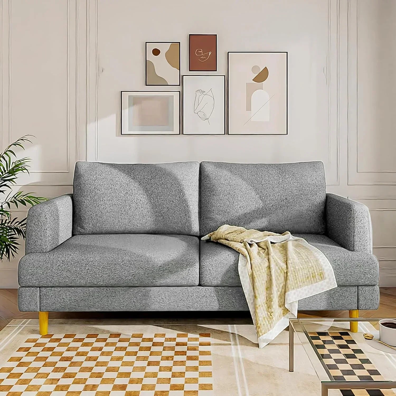 Loveseat Sofa Couch for Living Room with USB Type C Ports Dark Gray Upholstered Small Couches