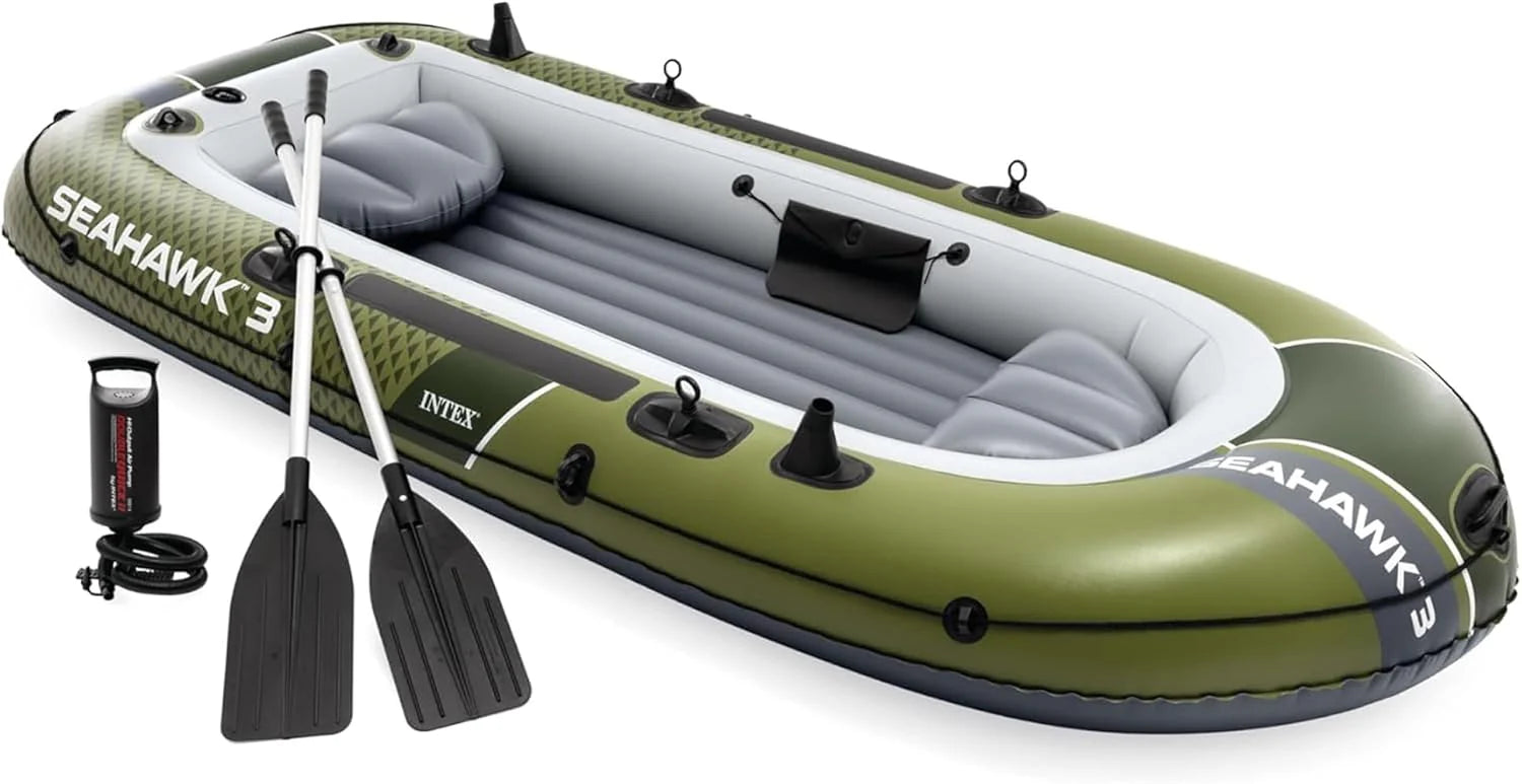 INTEX Seahawk Inflatable Boat Series: Includes Boat Oars and High-Output Pump - Fishing Rod Holders