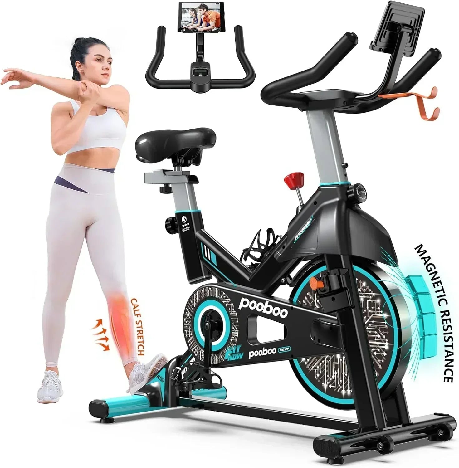 pooboo Exercise Bike Adjustable Magnetic/Brake Pad Resistance Silent Belt Drive Cycling Bike