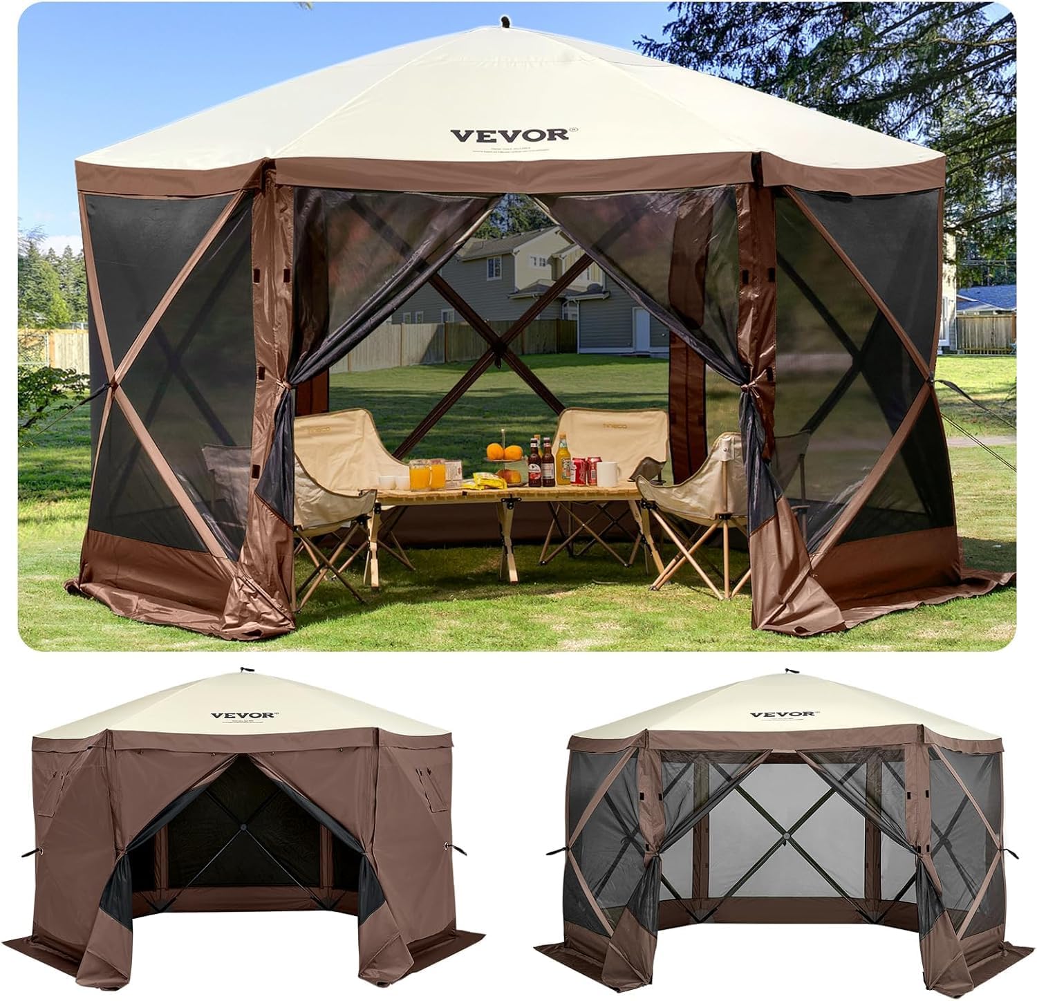 VEVOR 12 * 12ft 6 Sided Pop-up Canopy Shelter Tent with Mesh Windows, Portable Carry Bag