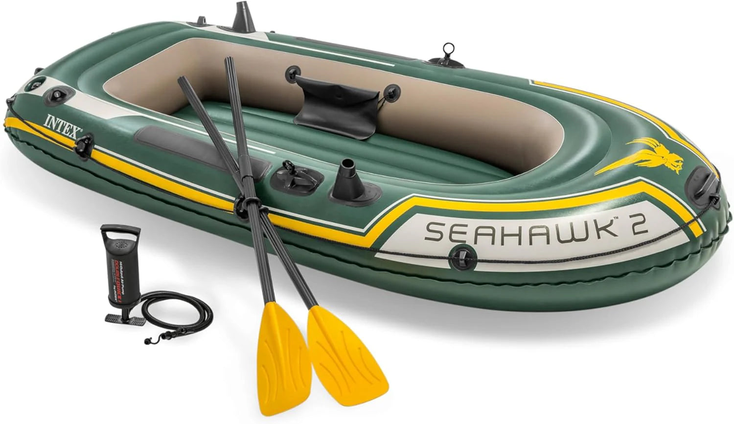 INTEX Seahawk Inflatable Boat Series: Includes Boat Oars and High-Output Pump - Fishing Rod Holders