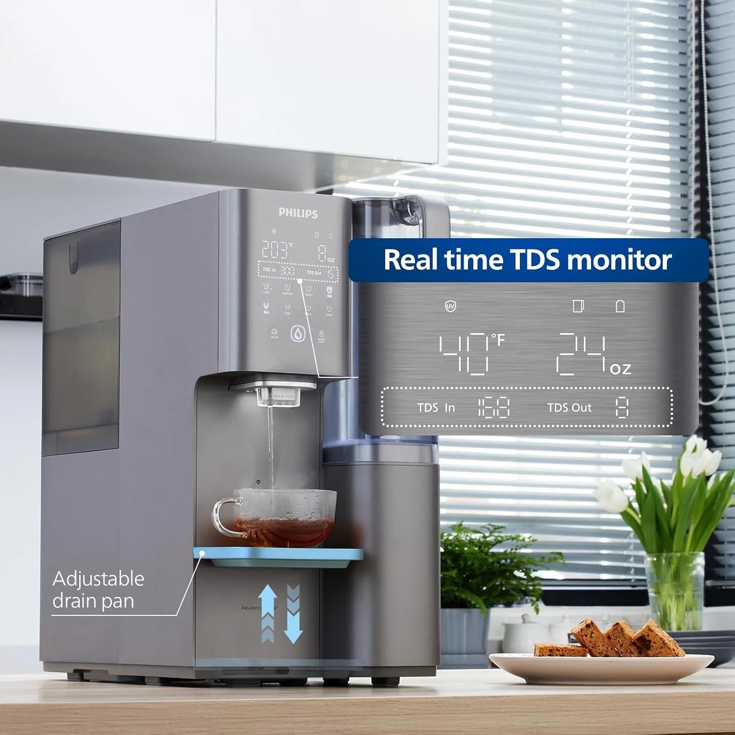 Reverse Osmosis Water Filter Countertop, PHILIPS Compact 5-in-1 RO Water Filtration System Purifier Dispenser with Aquaporin Technology Tested by NASA, NSF/ANSI 372 Certified, Reduce TDS