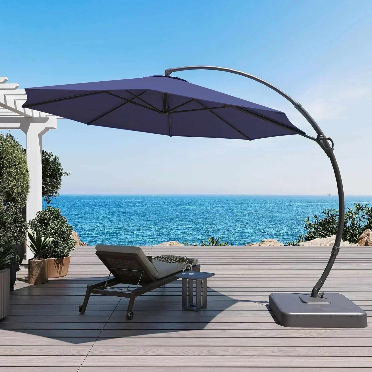 LAUSAINT HOME Outdoor Patio Umbrella with Base included 11 FT Deluxe Curvy Cantilever Umbrella