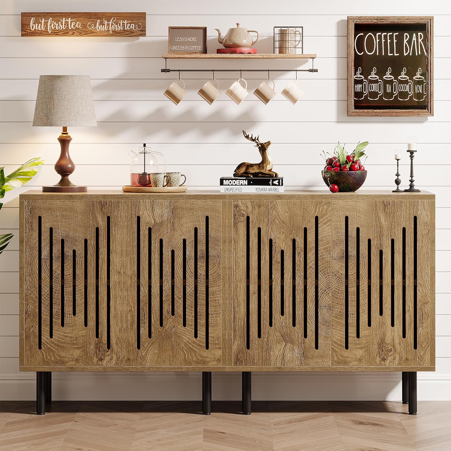 Tribesigns Set of 2 Sideboard Buffet with Storage 59 Buffet Sideboard Cabinet with Adjustable Shelves