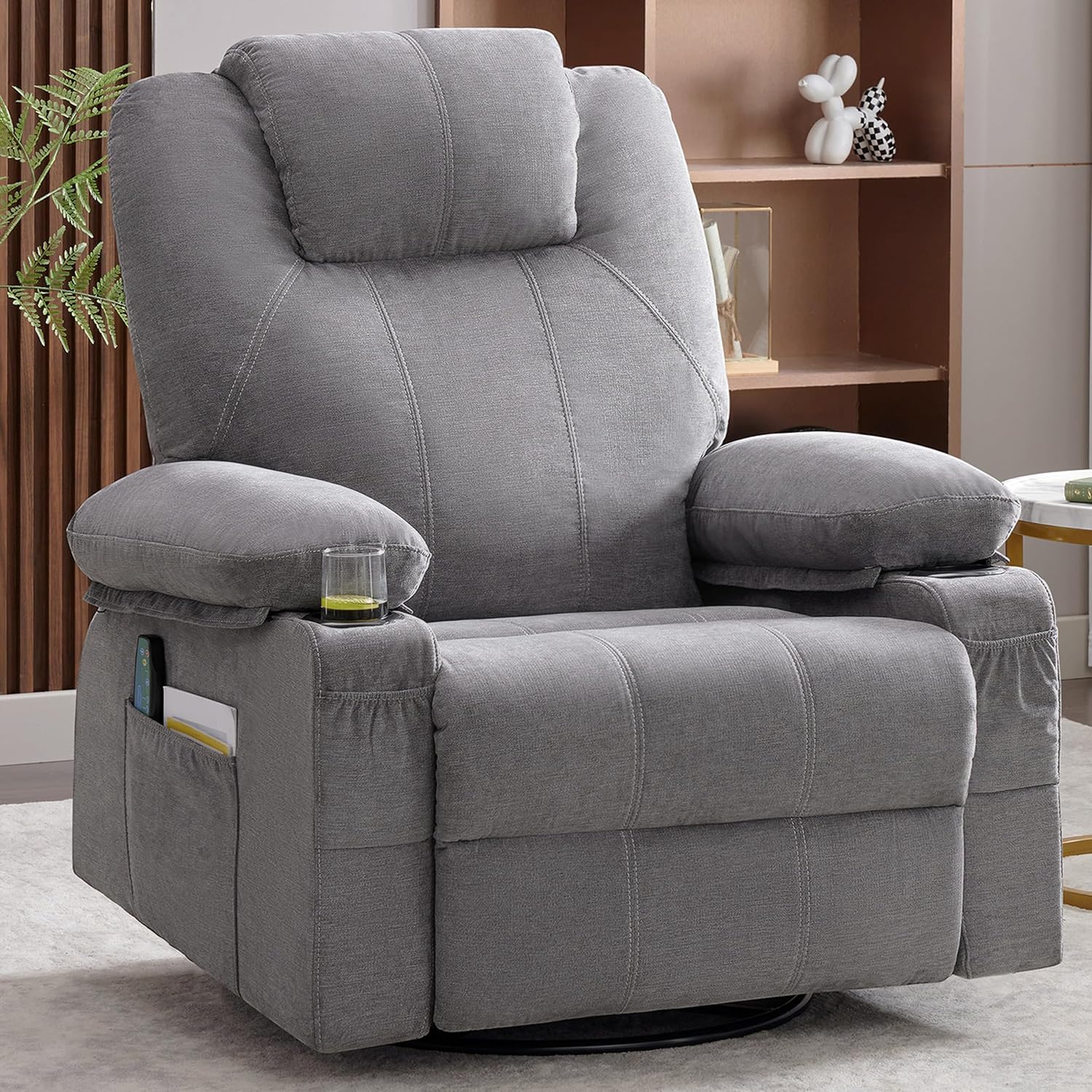 Large Swivel Rocking Recliner with Massage Function 360 Degree Swivel Rocking Single Sofa