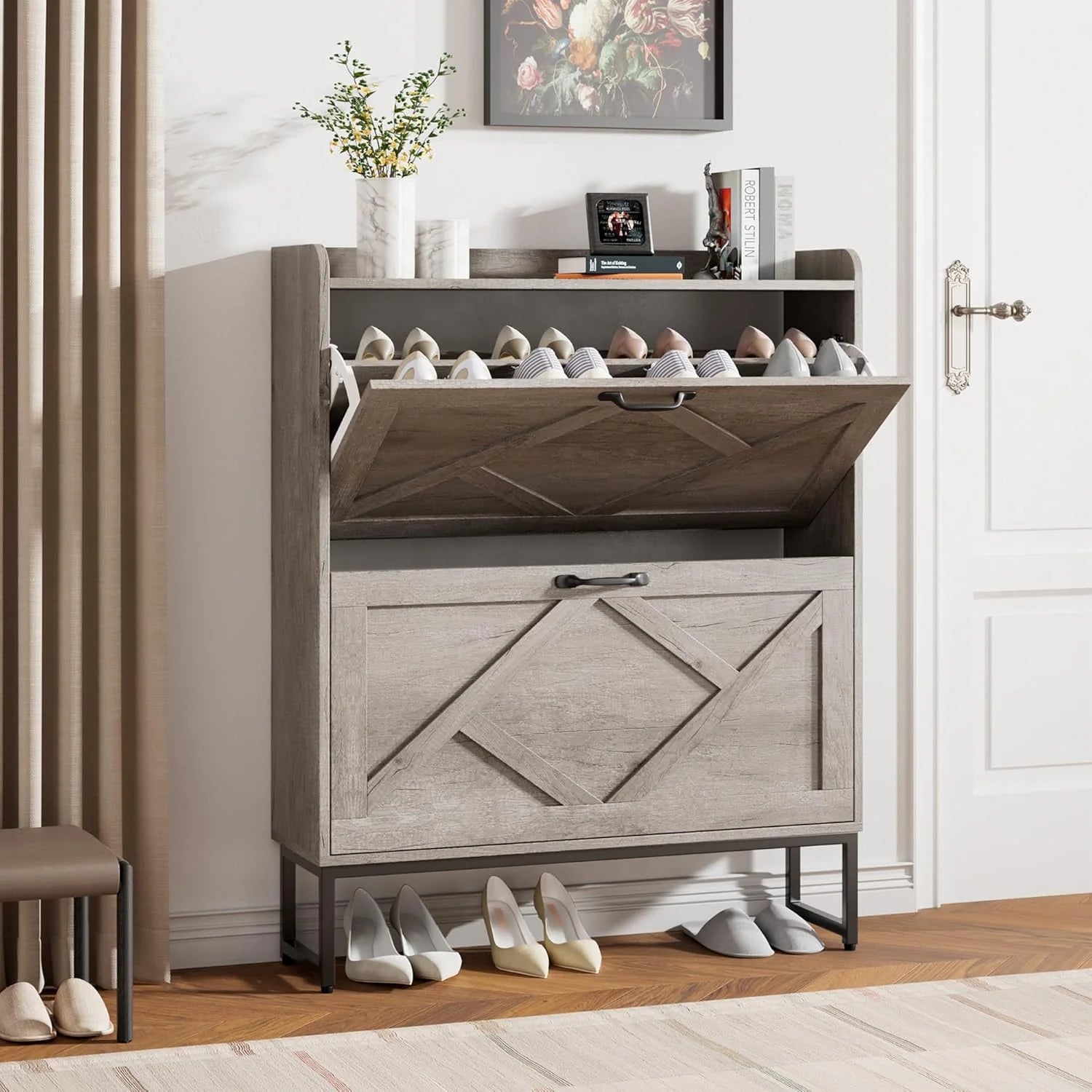 Nicetree Shoe Cabinet Freestanding Shoe Cabinet with 2 Reversible Drawers