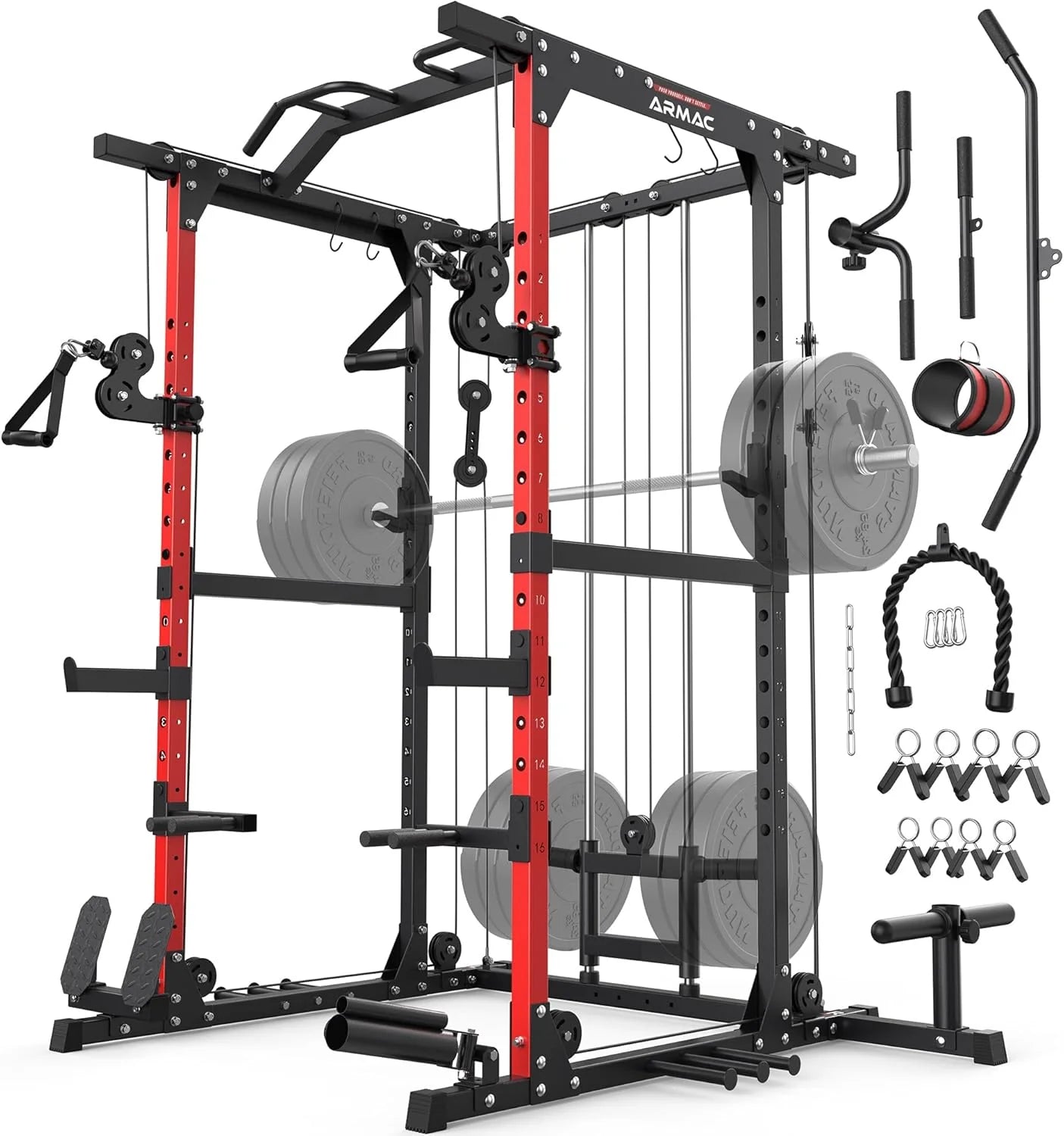 Sportsroyals Squat Rack, LAT Power Cage, Power Rack Multi-Function with Pulley System