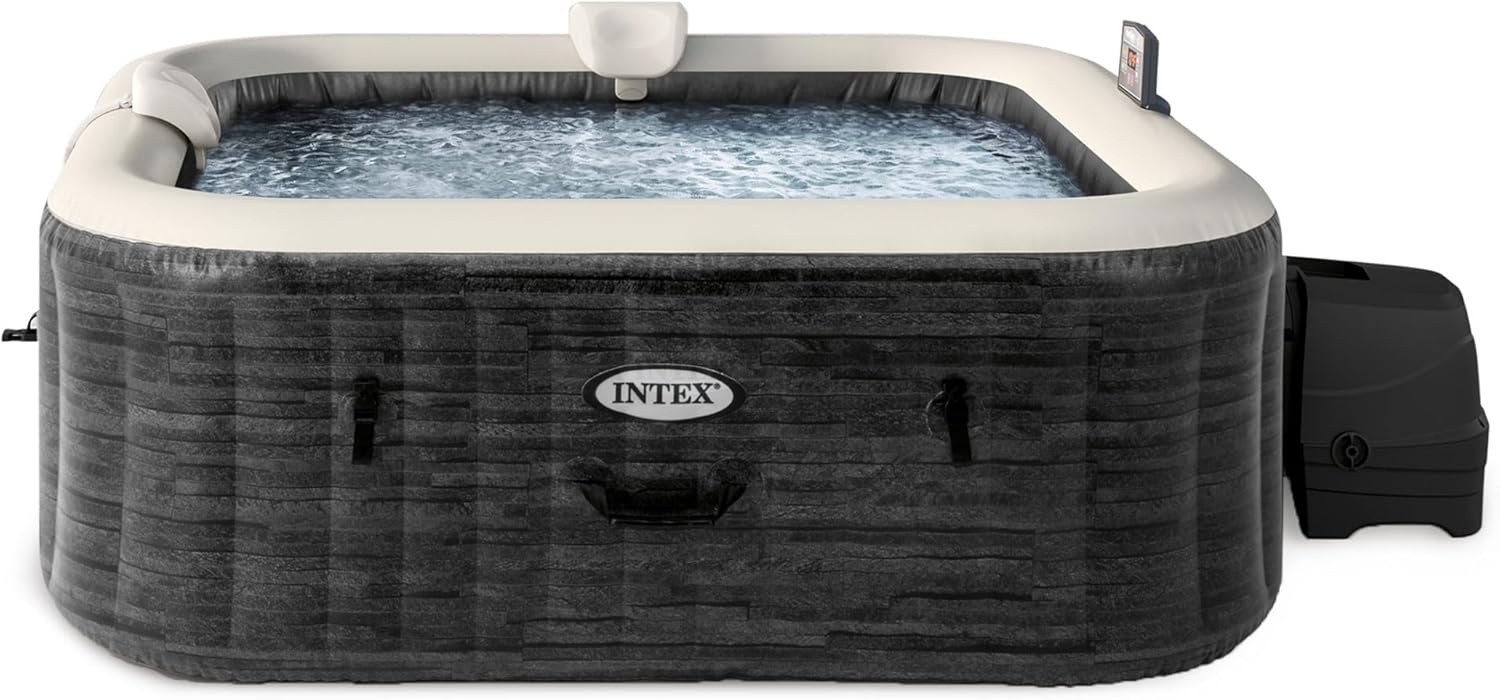 INTEX 28451EP PureSpa Greystone Deluxe Spa Set Includes Energy Efficient Spa Cover