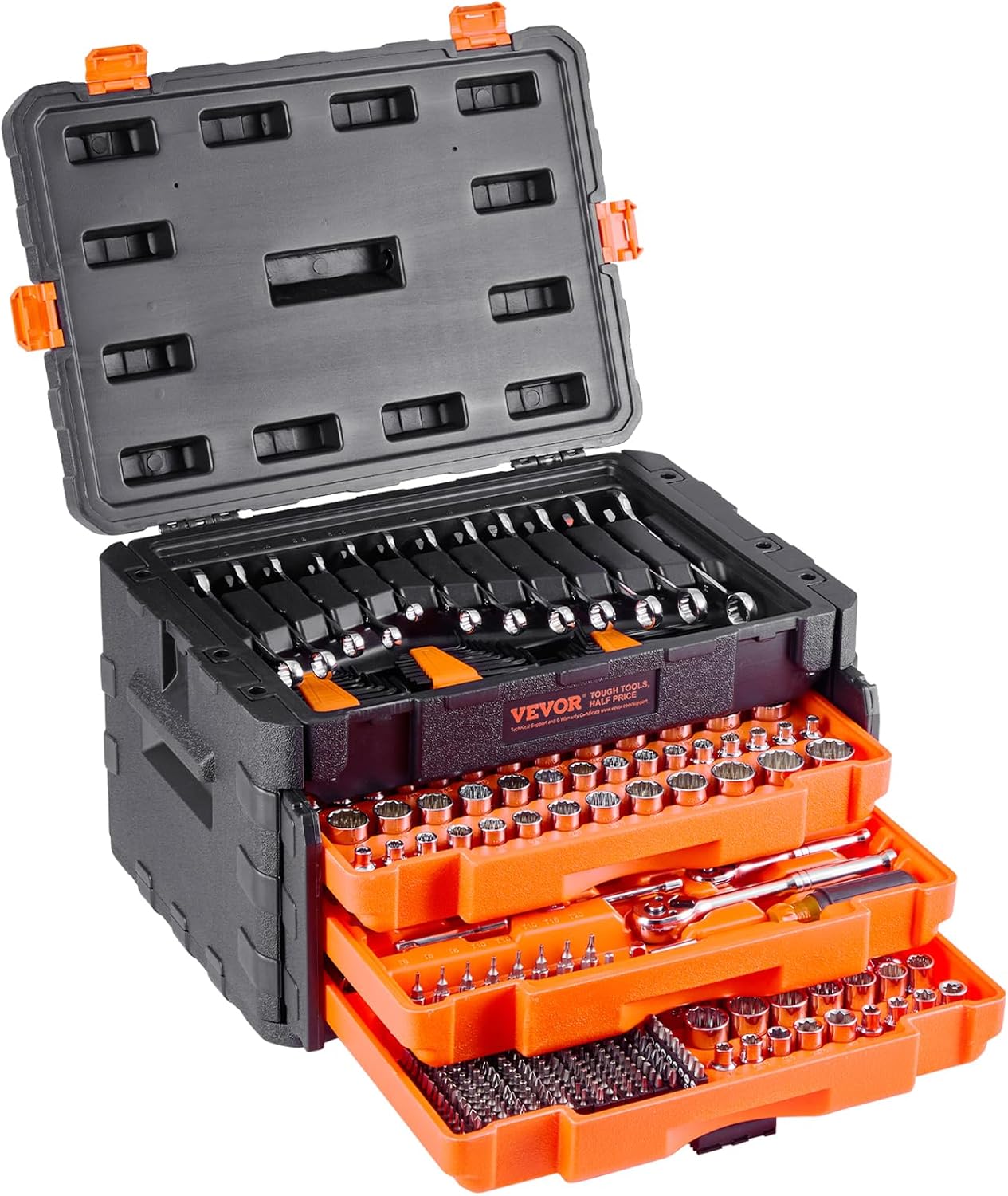 VEVOR Mechanics Tool Set and Socket Set Drive Deep and Standard Sockets Metric Mechanic Tool Kit