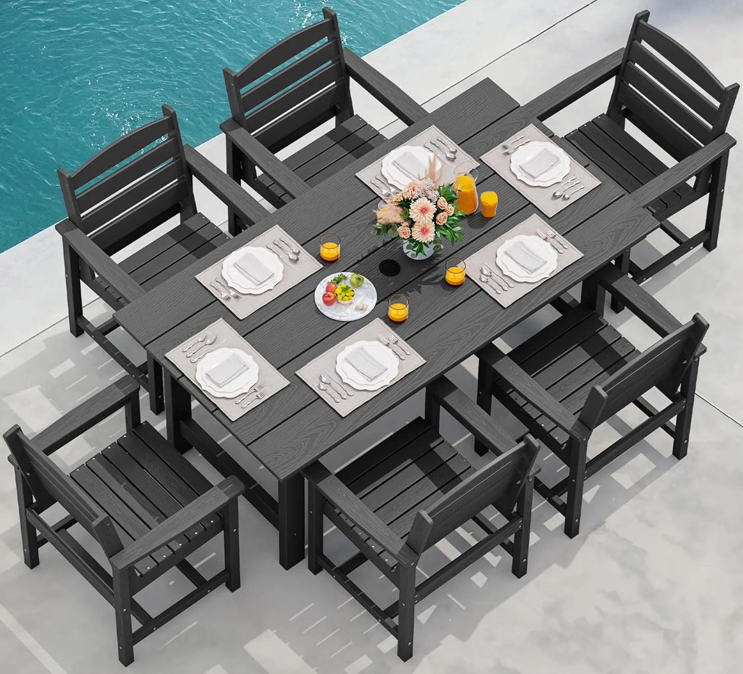 SERWALL Outdoor HDPE Dining Table Set 7 Piece Outdoor Dining Table Sets