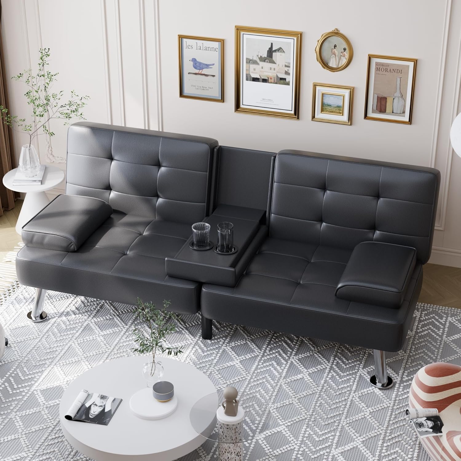 Shahoo Convertible Folding Futon Sofa Bed Sleeper Couch for Living Room Faux Leather