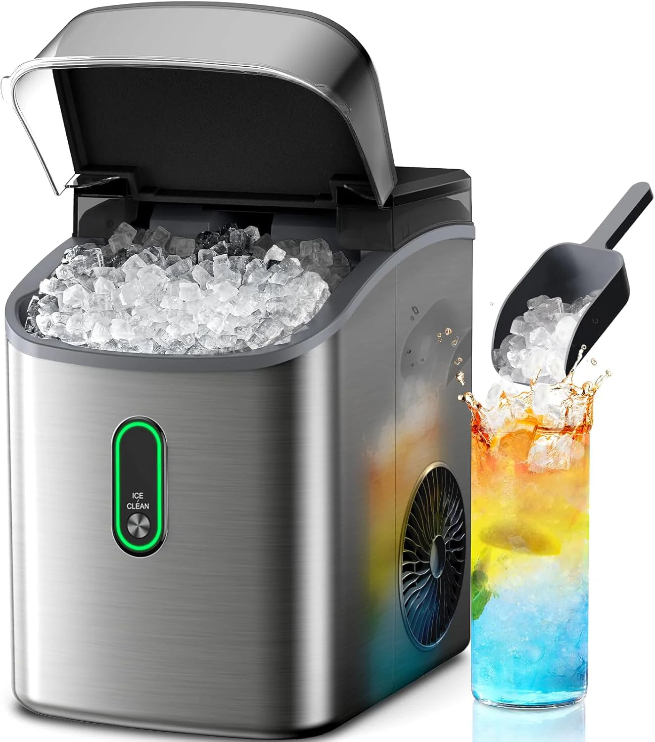 Silonn Nugget Ice Maker Countertop, Pebble Ice Makers with Crushed Soft Chewable Ice, 33lbs Per Day with Scoop, Pellet Portable Ice Machines with Auto-Cleaning for Home, Kitchen, Office, Black