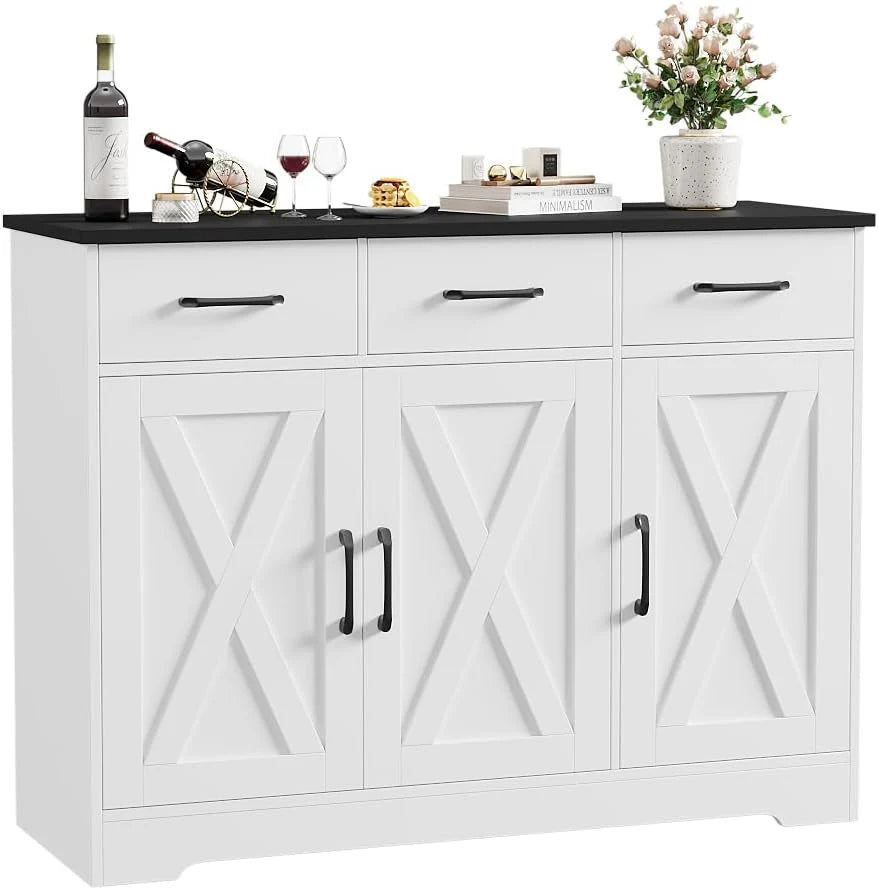 HOSTACK Modern Farmhouse Sideboard Buffet Cabinet Barn Doors Buffet Storage Cabinet with Drawers