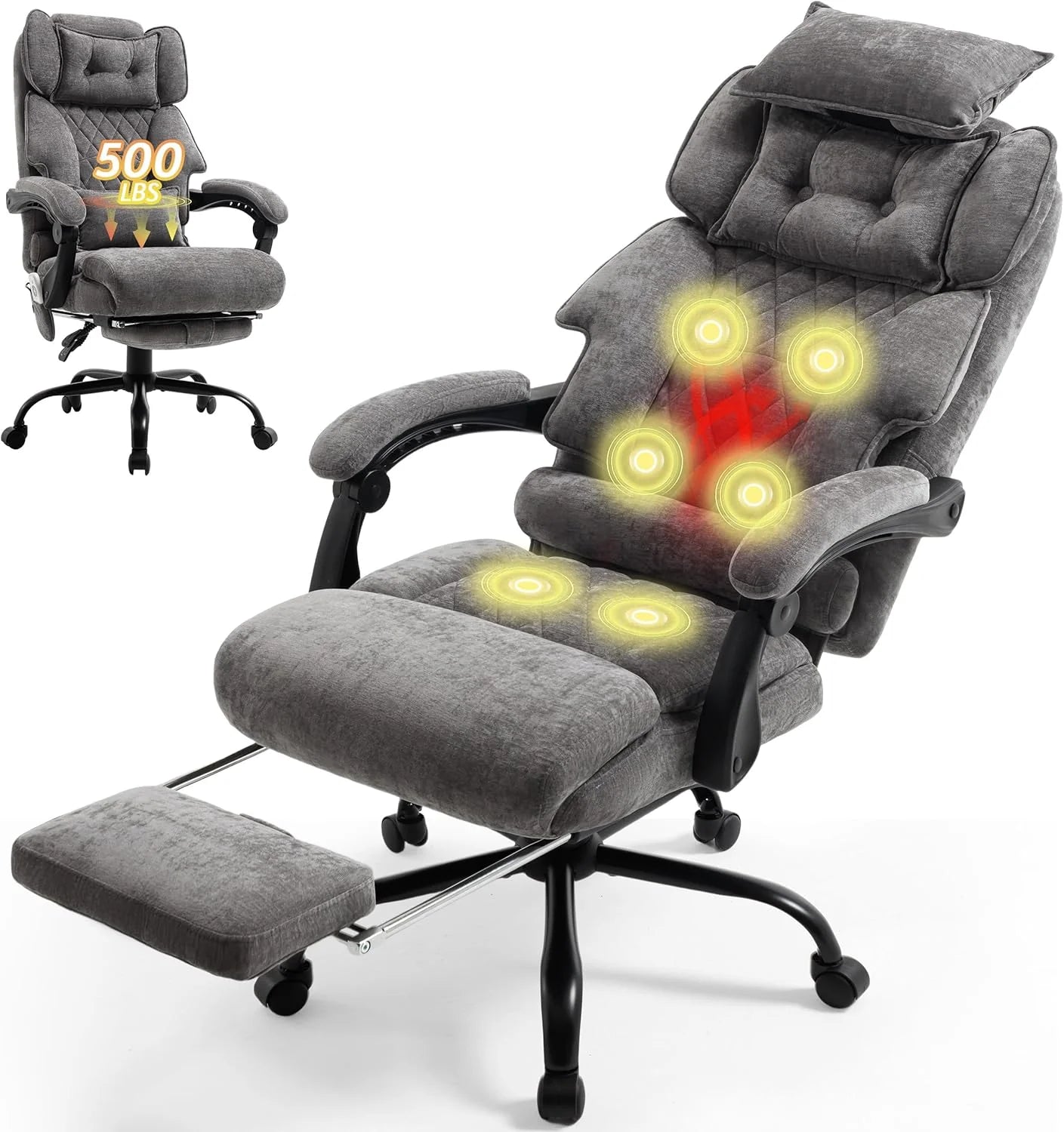 Massage Office Chair with Footrest, Large and Tall Leather Office Chair 500 lbs