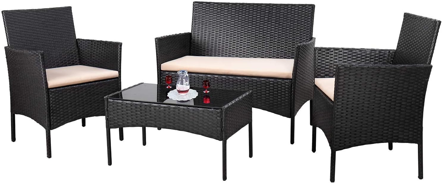Homall 4 Pieces Outdoor Patio Furniture Sets Rattan Chair Wicker Set, Outdoor Indoor Use Backyard Porch Garden Poolside Balcony Furniture Sets (Grey)