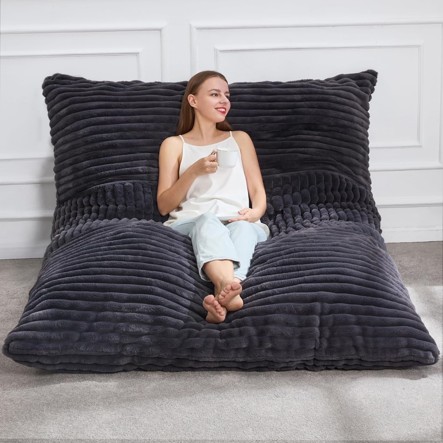 Hobestluk 3 in 1 Bean Bag Chair Giant Bean Bag Chairs Convertible Bean Bag Floor Cushion
