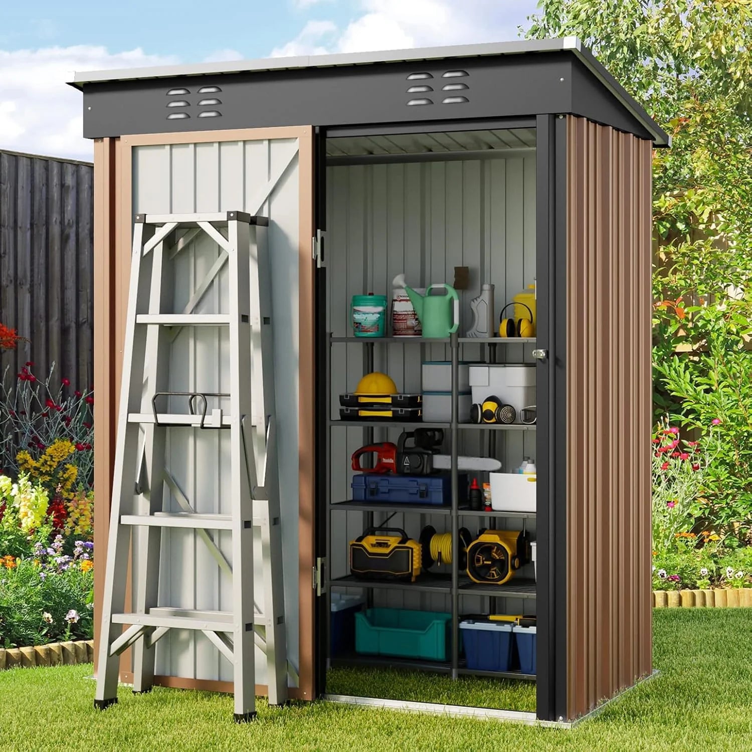 Gizoon Outdoor Storage Shed 6 x 4 Feet, Galvanized Metal Garden Shed