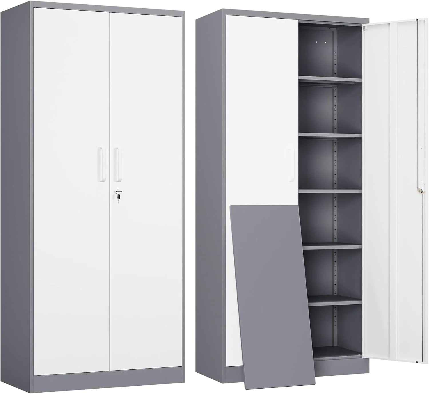Yizosh Metal Garage Storage Cabinet with 2 Doors and 5 Adjustable Shelves