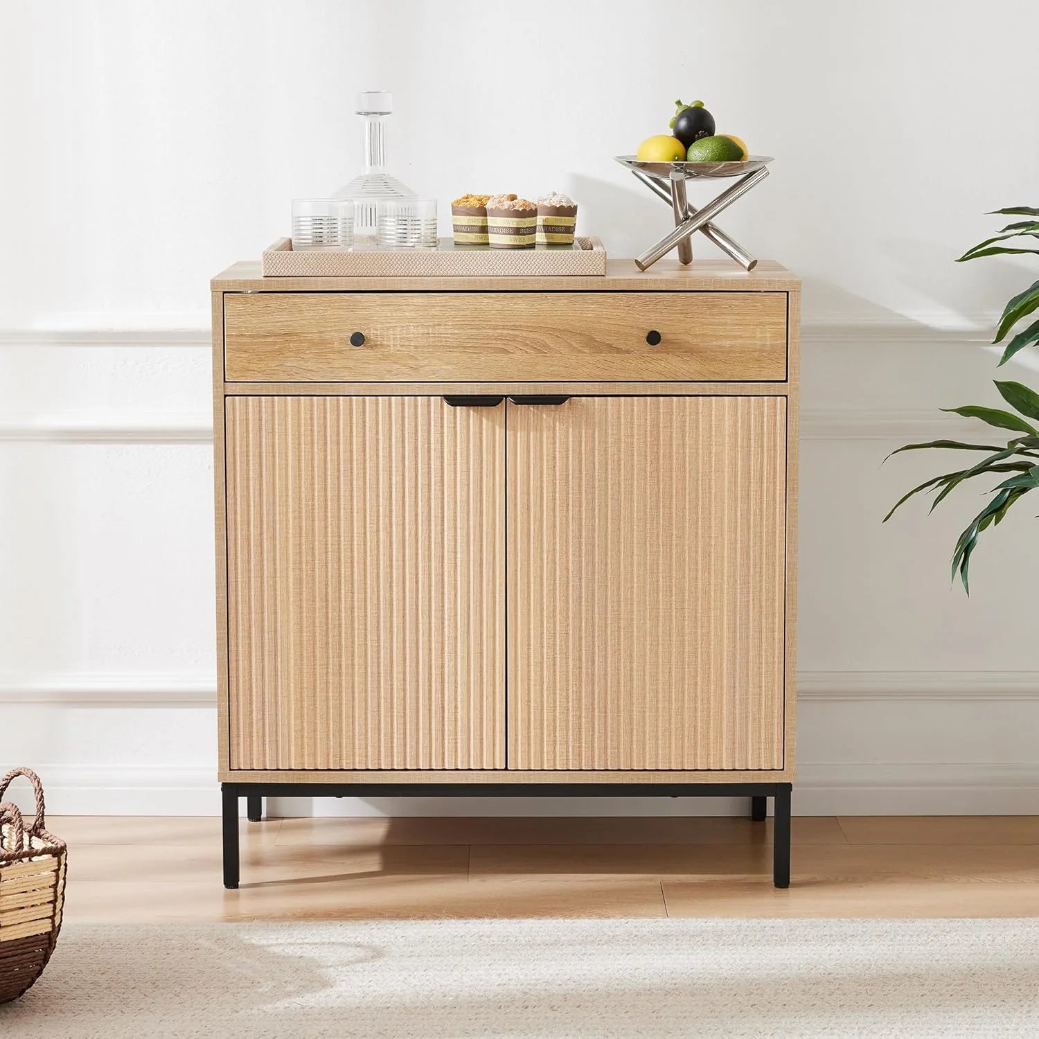 Mericonia Farmhouse Buffet Sideboard Cabinet with Storage Fluted Coffee Bar with Doors