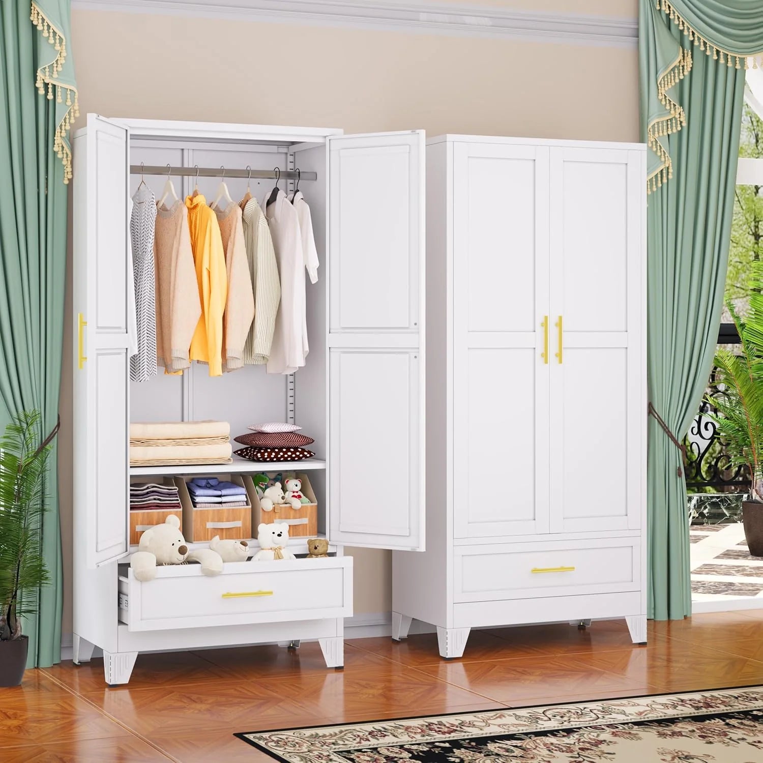 Steel Armoire Wardrobe Closet, 71 Metal Clothing Storage Cabinets