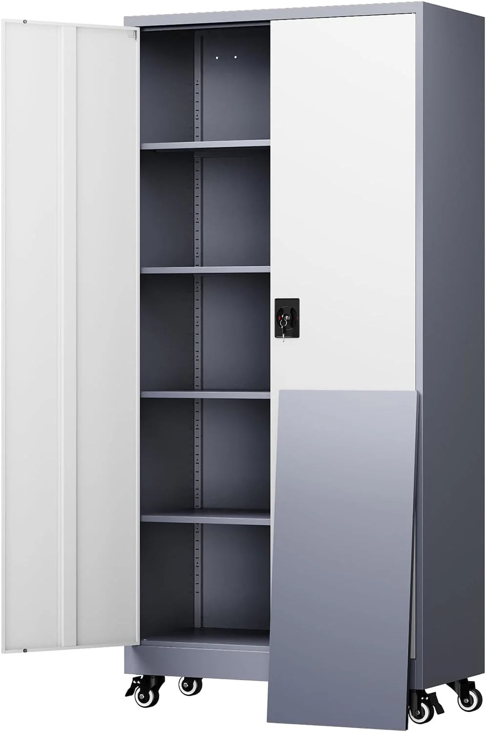 Yizosh Metal Garage Storage Cabinet with 2 Doors and 5 Adjustable Shelves