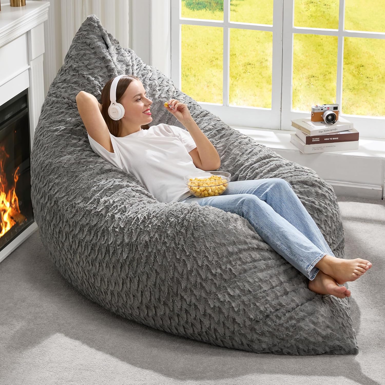 Hobestluk 3 in 1 Bean Bag Chair Giant Bean Bag Chairs Convertible Bean Bag Floor Cushion