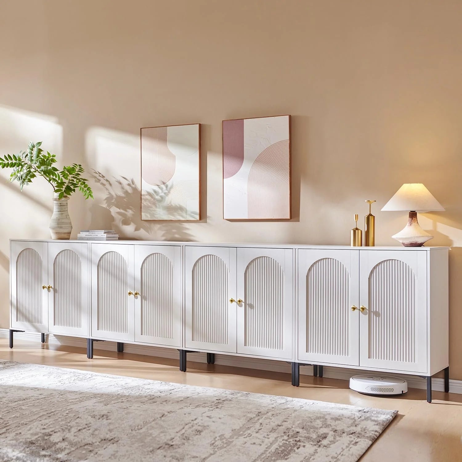IFGET Modern Buffet Cabinet with Storage 92.63 W Fluted Arched Sideboard Cabinet