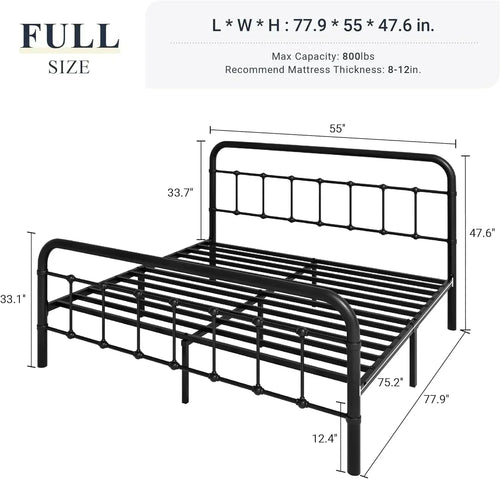 Allewie Queen Size Metal Platform Bed Frame with Victorian Style Wrought Iron-Art Headboard