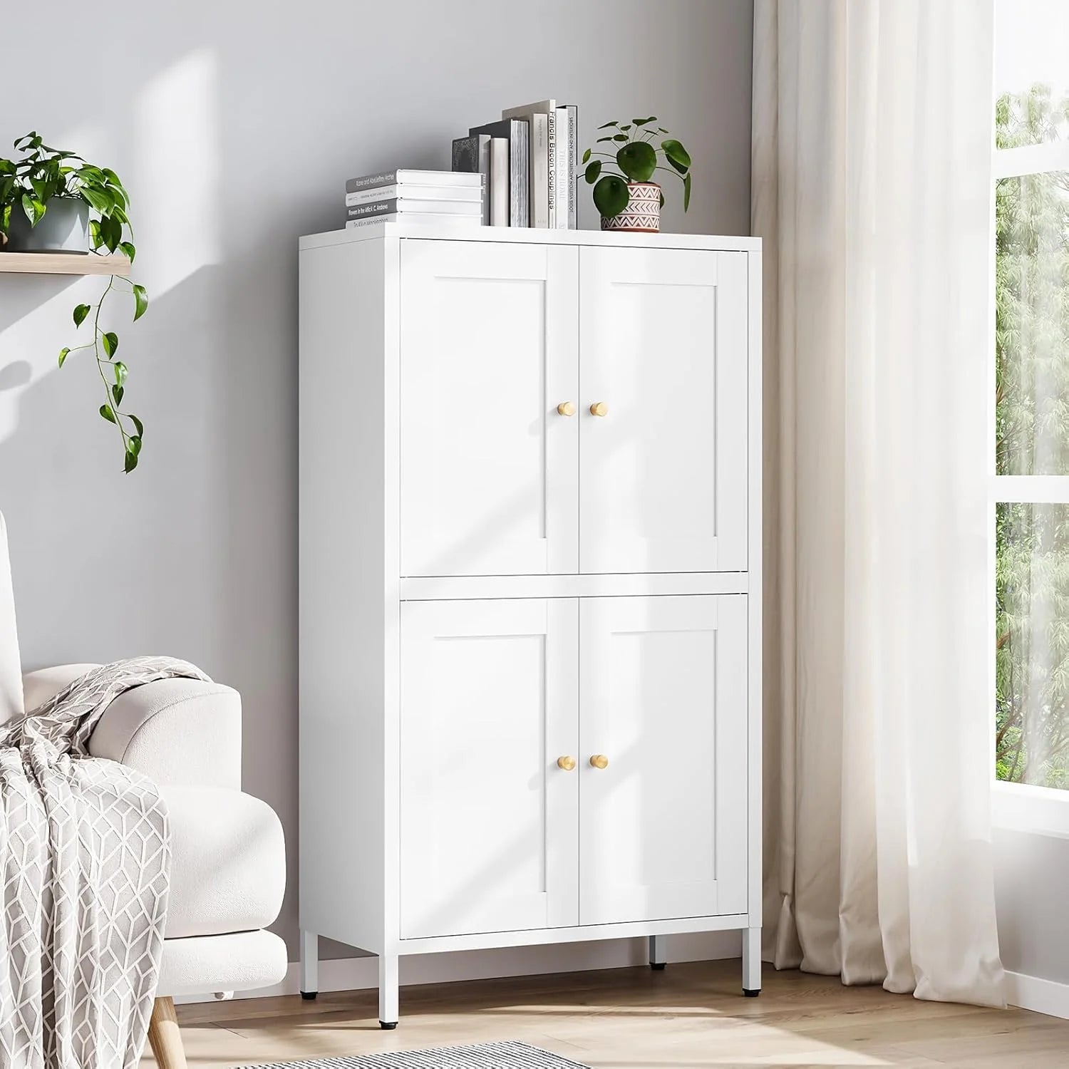 Yizosh Metal Storage Cabinet with 2 Doors and 4 Adjustable Shelves
