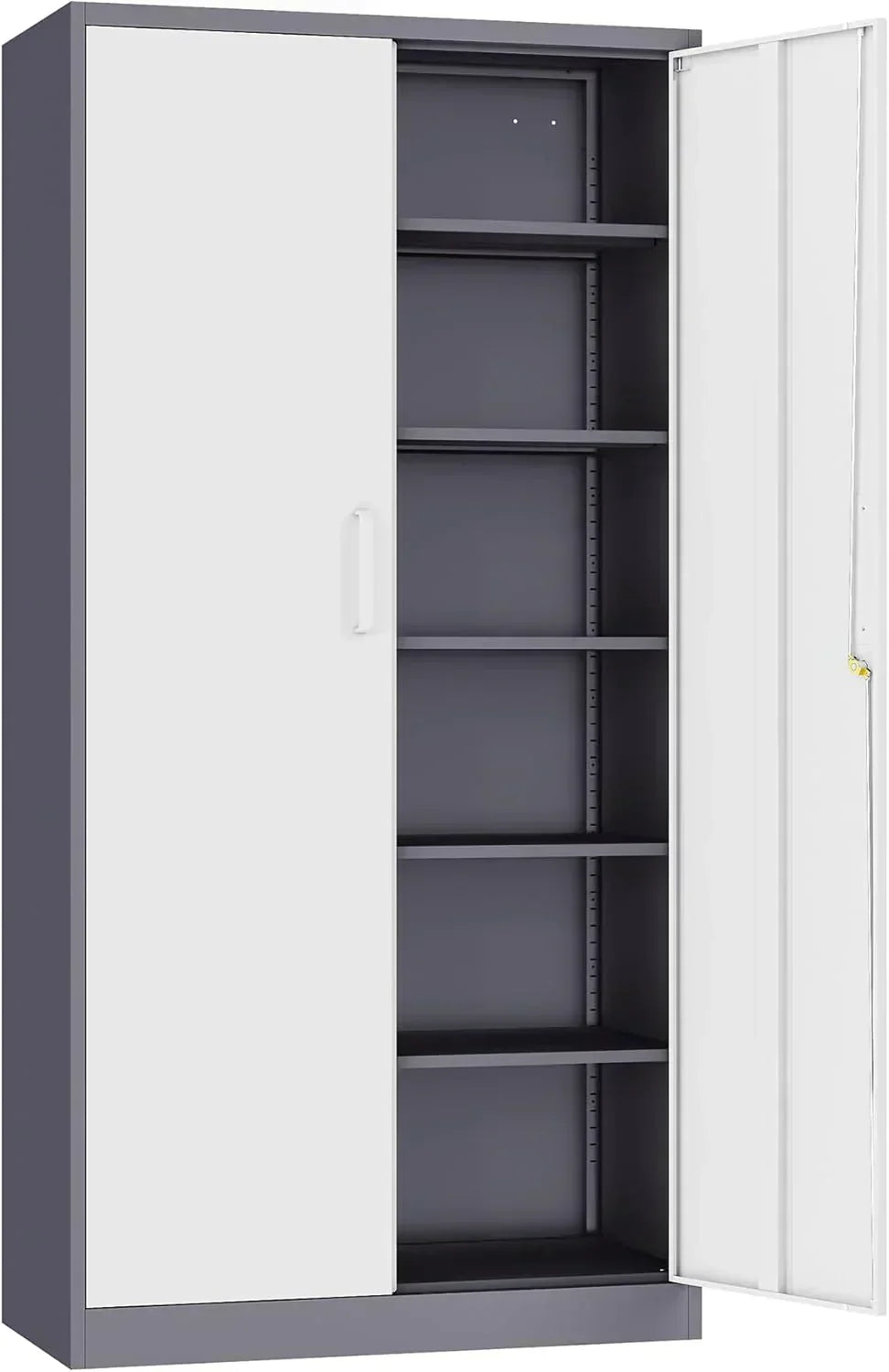 Metal Storage Cabinet with 2 Doors and 6 Shelves Black Metal Cabinet Garage Storage Cabinet