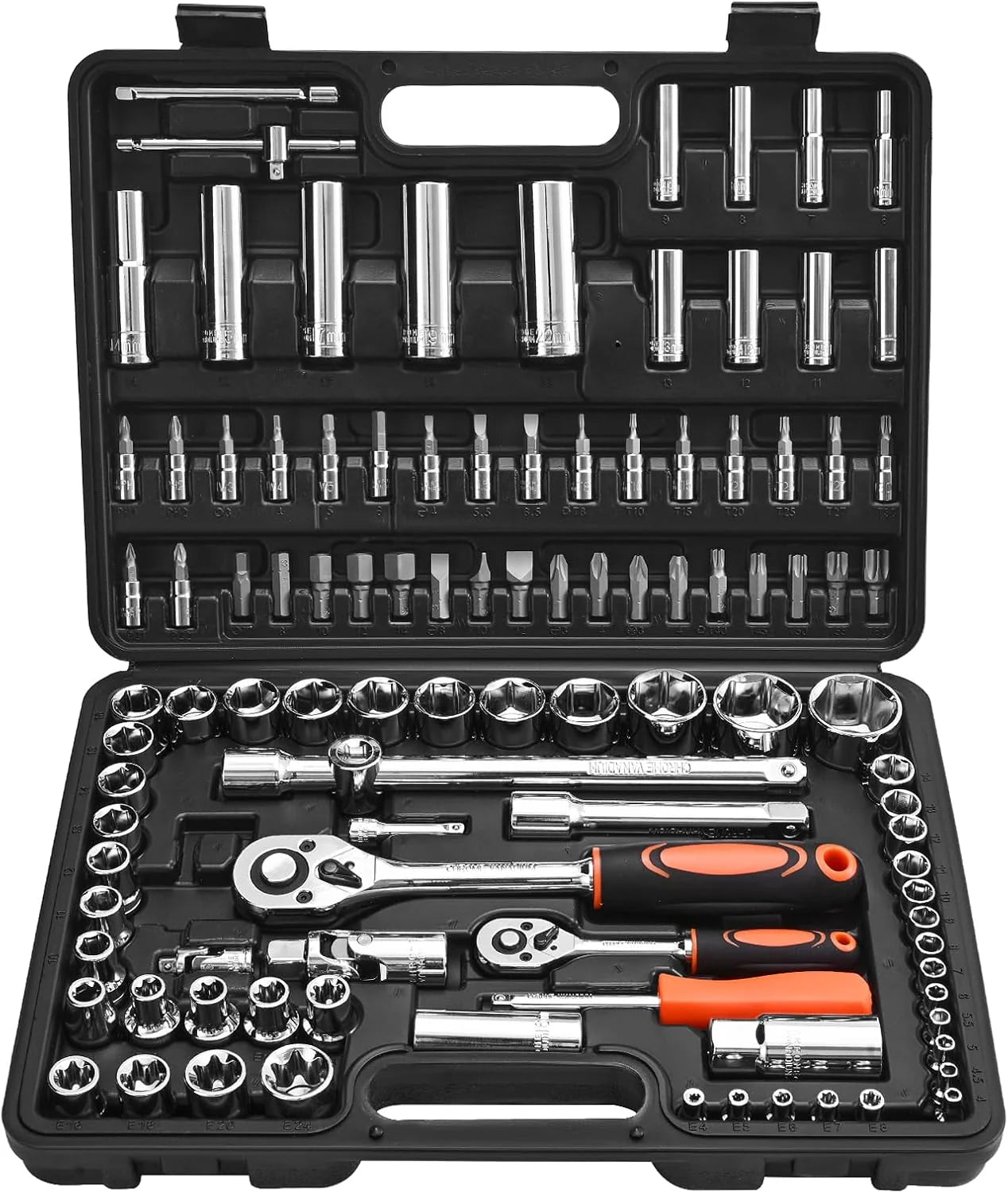 VEVOR Mechanics Tool Set and Socket Set Drive Deep and Standard Sockets Metric Mechanic Tool Kit