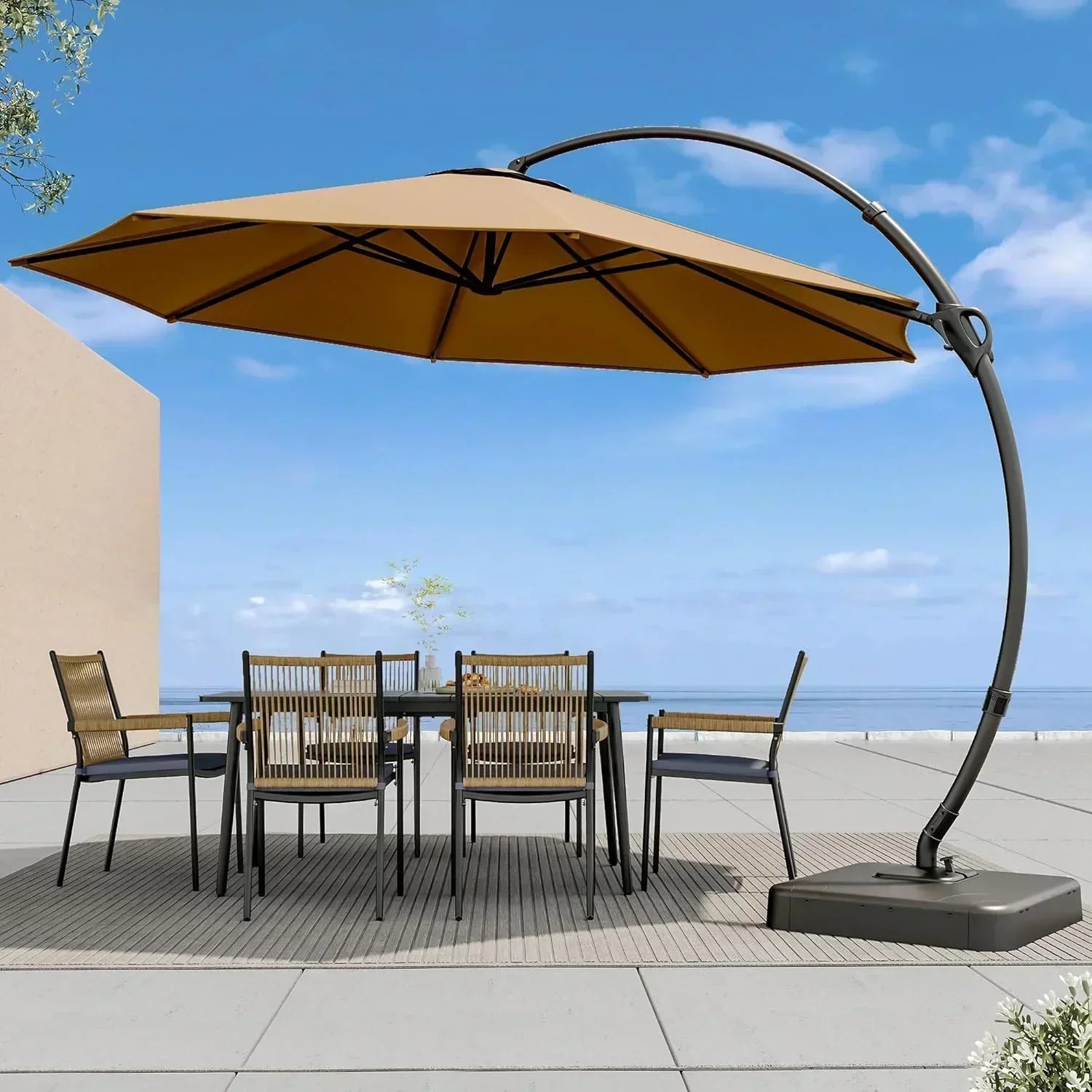 LAUSAINT HOME Outdoor Patio Umbrella with Base included 11 FT Deluxe Curvy Cantilever Umbrella