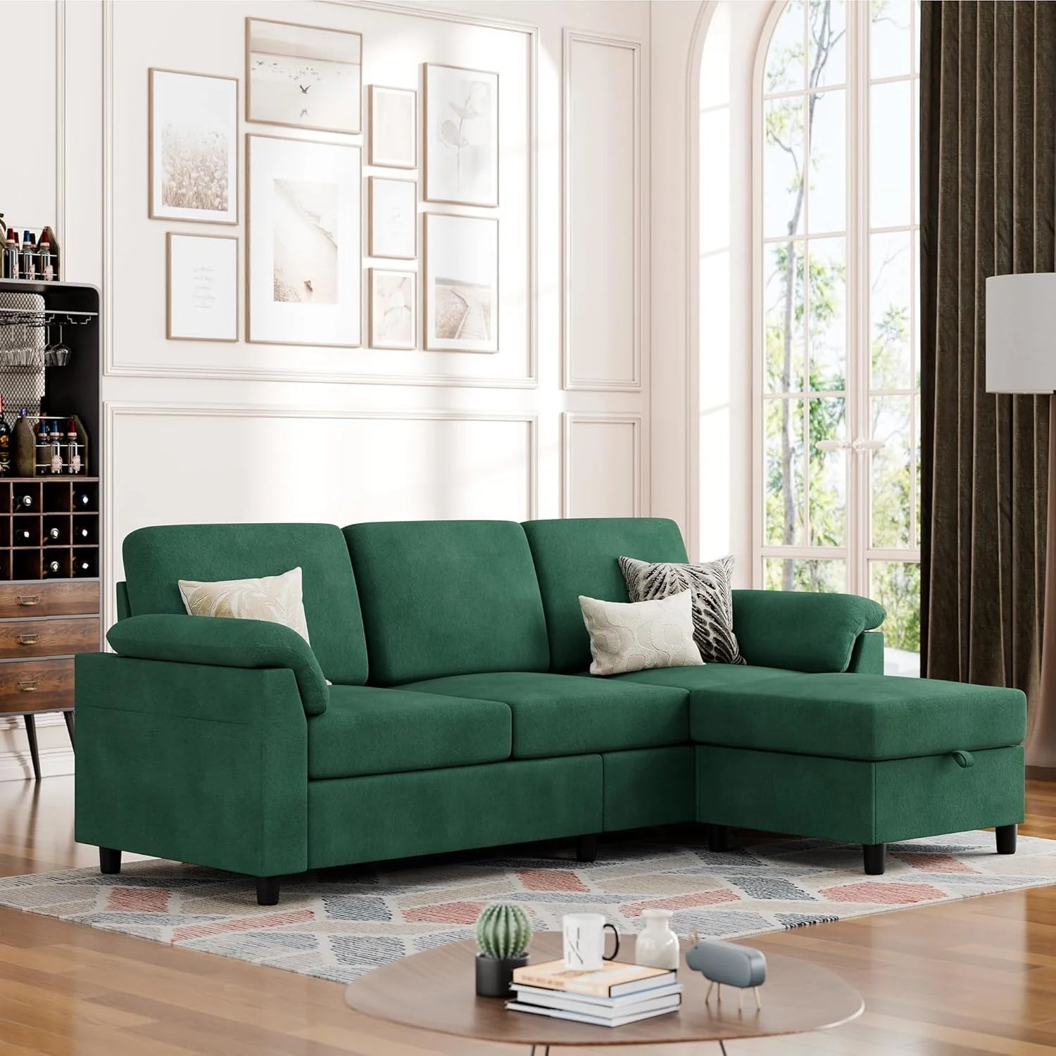 Vongrasig Convertible Sectional Sofa Couch 3 Seat L Shaped Sofa with Removable Pillows