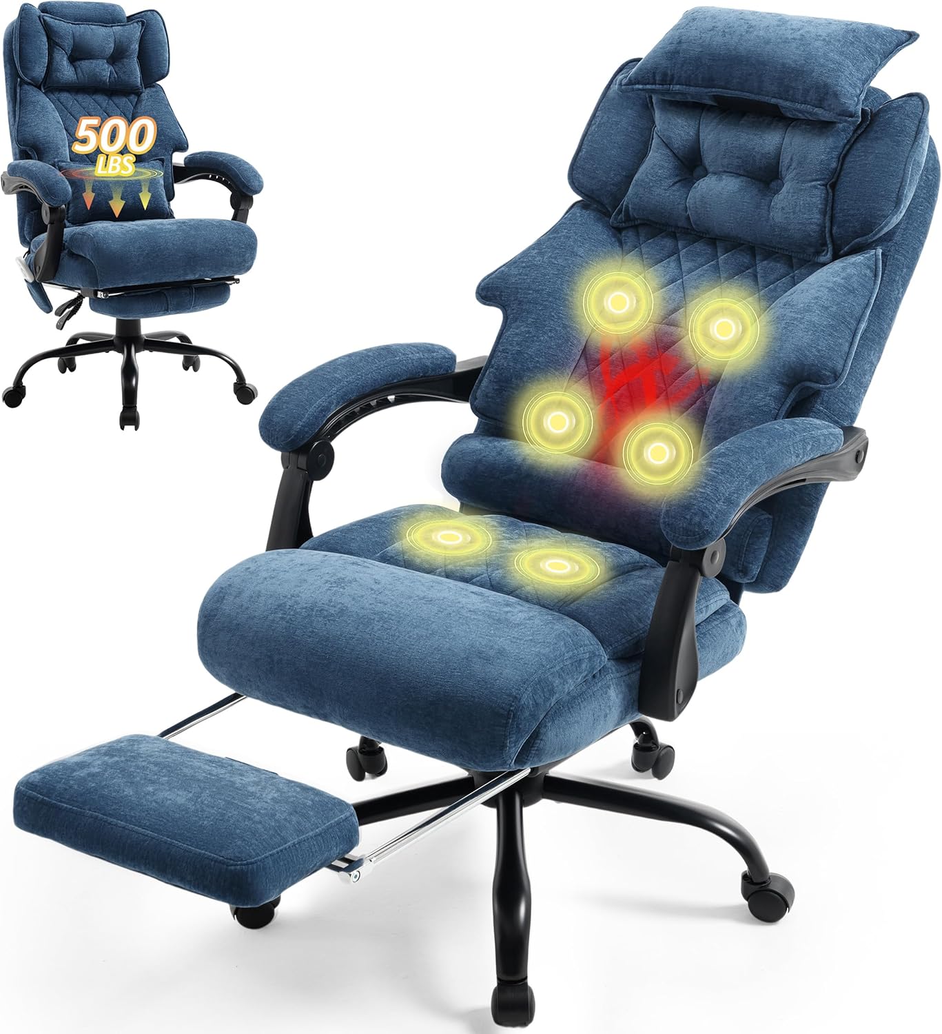 Massage Office Chair with Footrest, Large and Tall Leather Office Chair 500 lbs