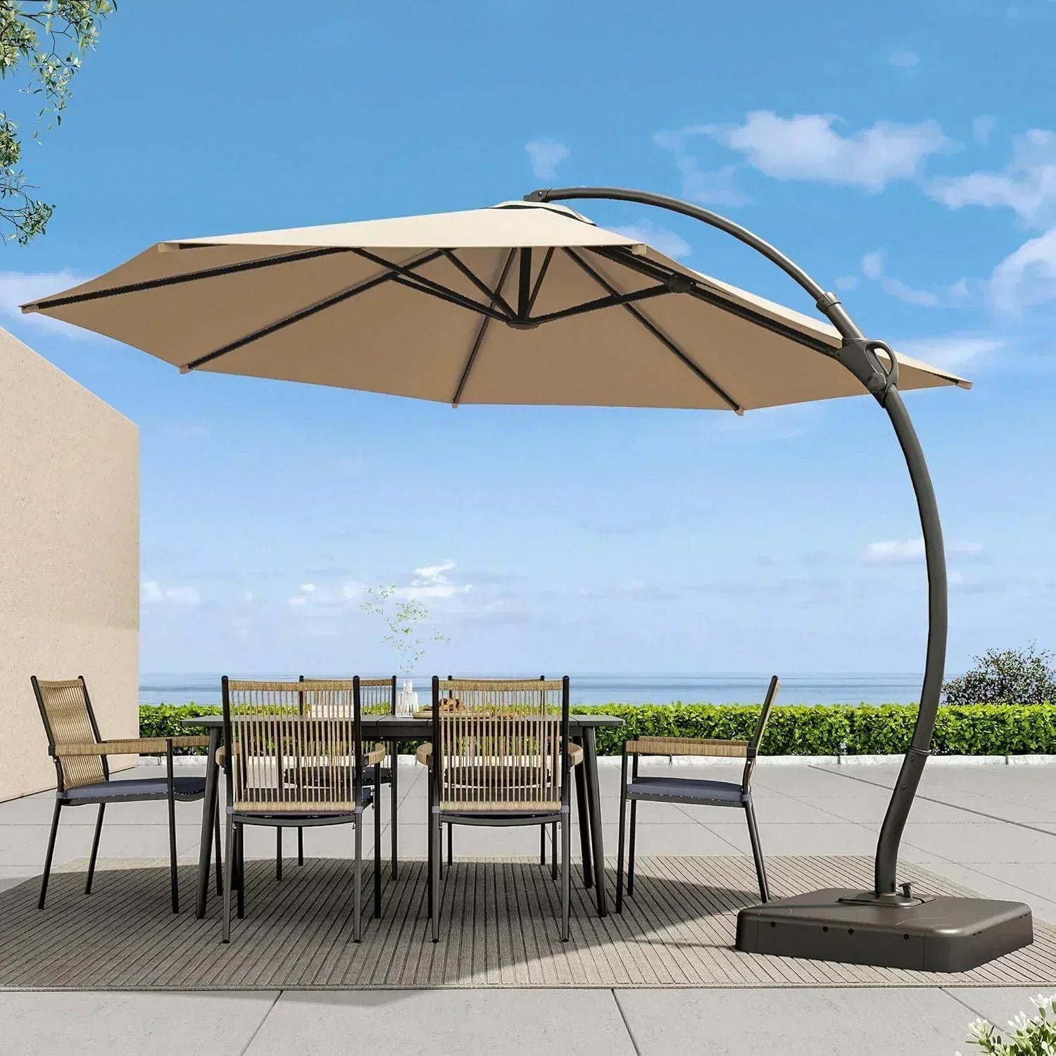 LAUSAINT HOME Outdoor Patio Umbrella with Base included 11 FT Deluxe Curvy Cantilever Umbrella
