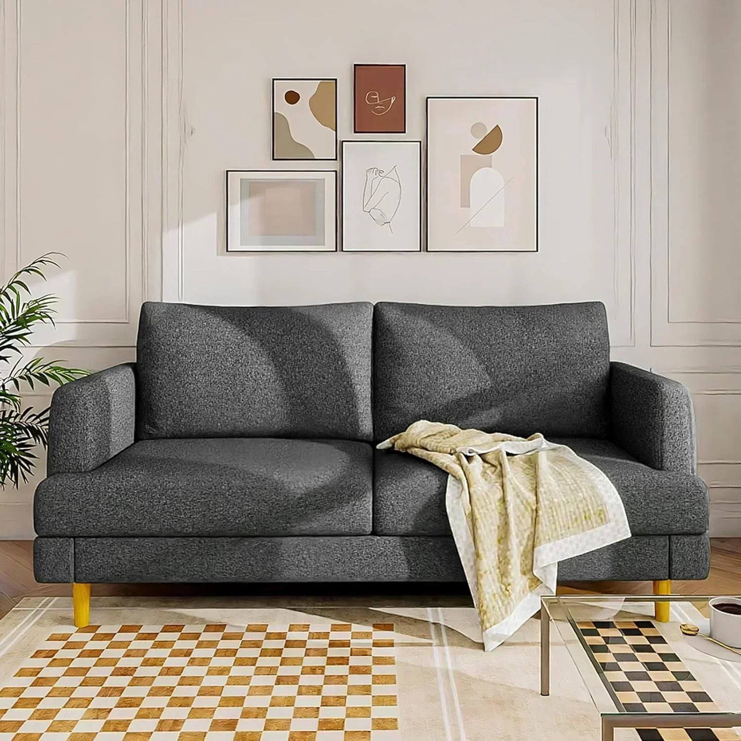 Loveseat Sofa Couch for Living Room with USB Type C Ports Dark Gray Upholstered Small Couches