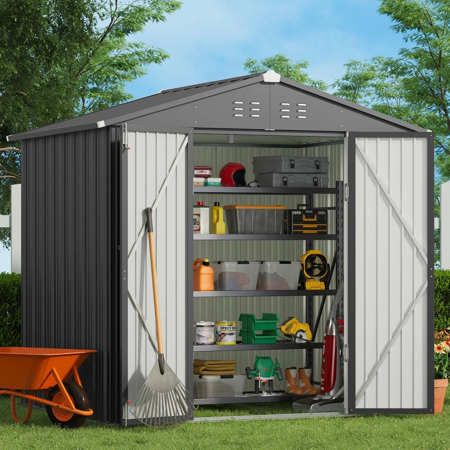 Gizoon Outdoor Storage Shed 6 x 4 Feet, Galvanized Metal Garden Shed
