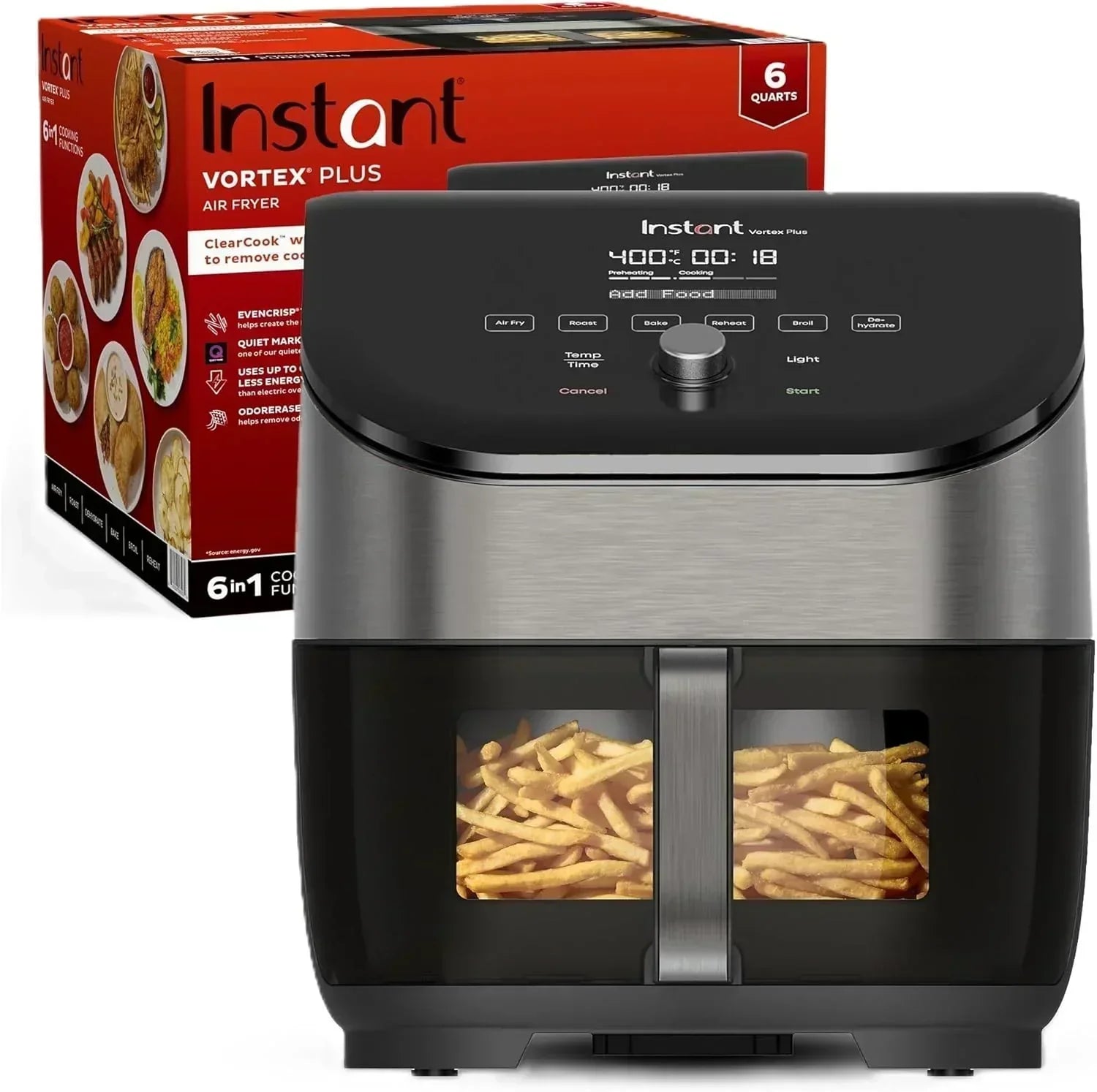 Instant Pot Vortex Plus 6QT Air Fryer with Odor Removal Technology 6-in-1 Function