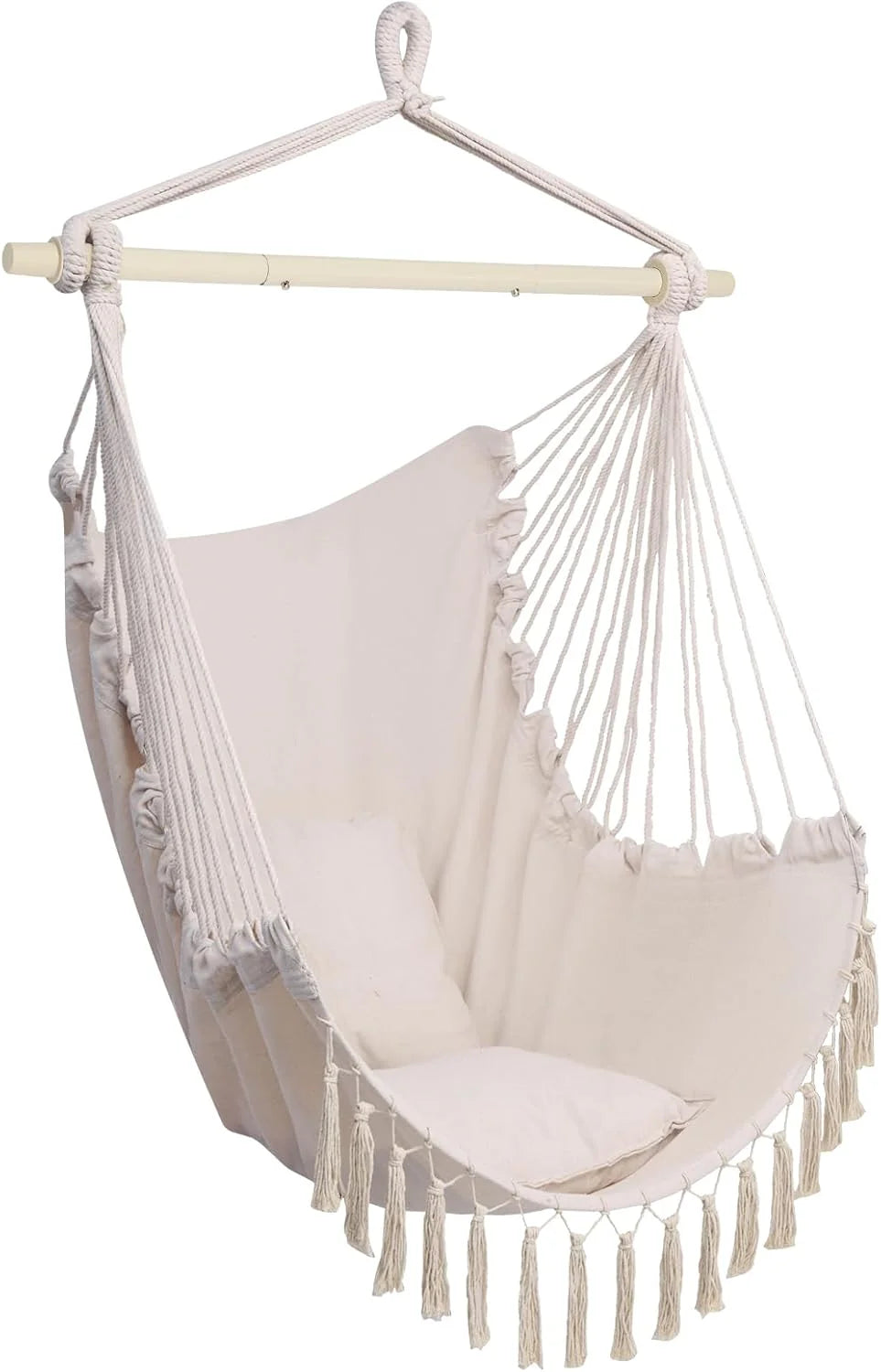 ONCLOUD Hammock Chair Hanging Rope Swing, Load Capacity Up to 550 LBS Macrame Hammock Swing Seat with Two Cushions, Hammock Seats with Portable Steel Spreader Bar for Indoor/Outdoor, Black