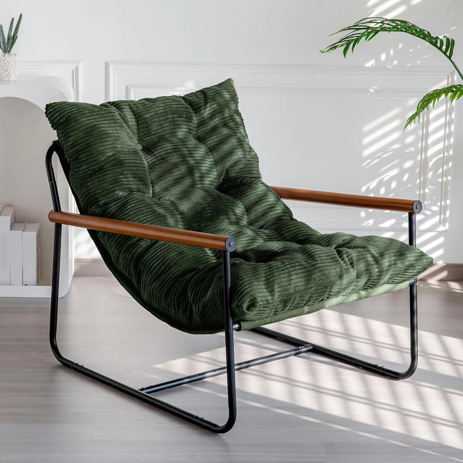 MAXYOYO Modern Accent Chair Comfy Living Room Chair with Metal Frame Wooden Armrest