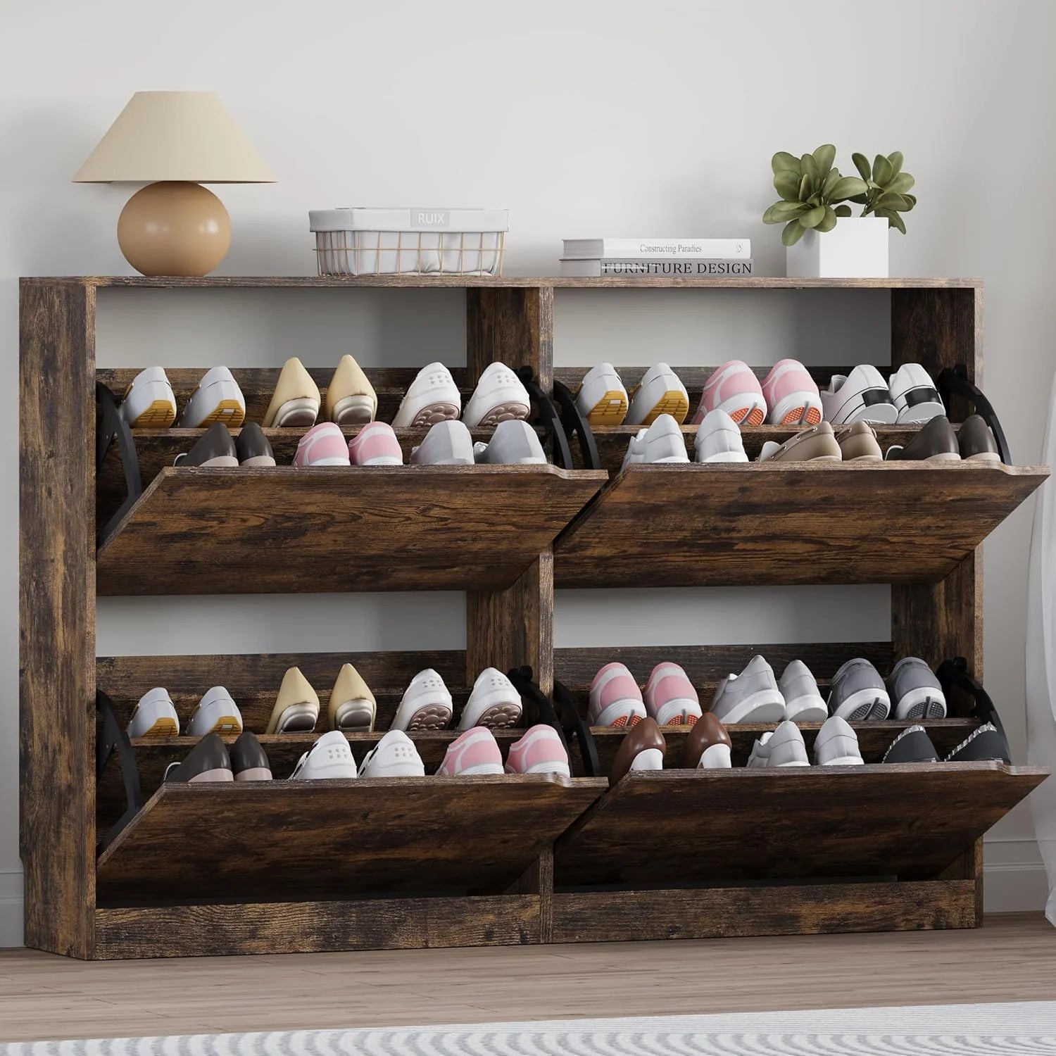 Shoe Cabinet with 3 Flip Drawers Hidden Wood Shoe Cabinet Freestanding Shoe Storage Cabinet