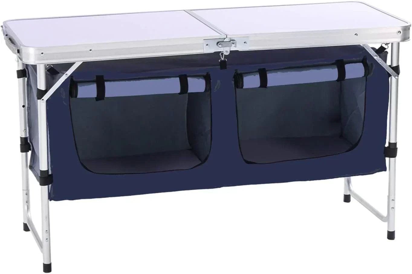 Outdoor Folding Table Aluminum Lightweight Height Adjustable with Storage Organizer