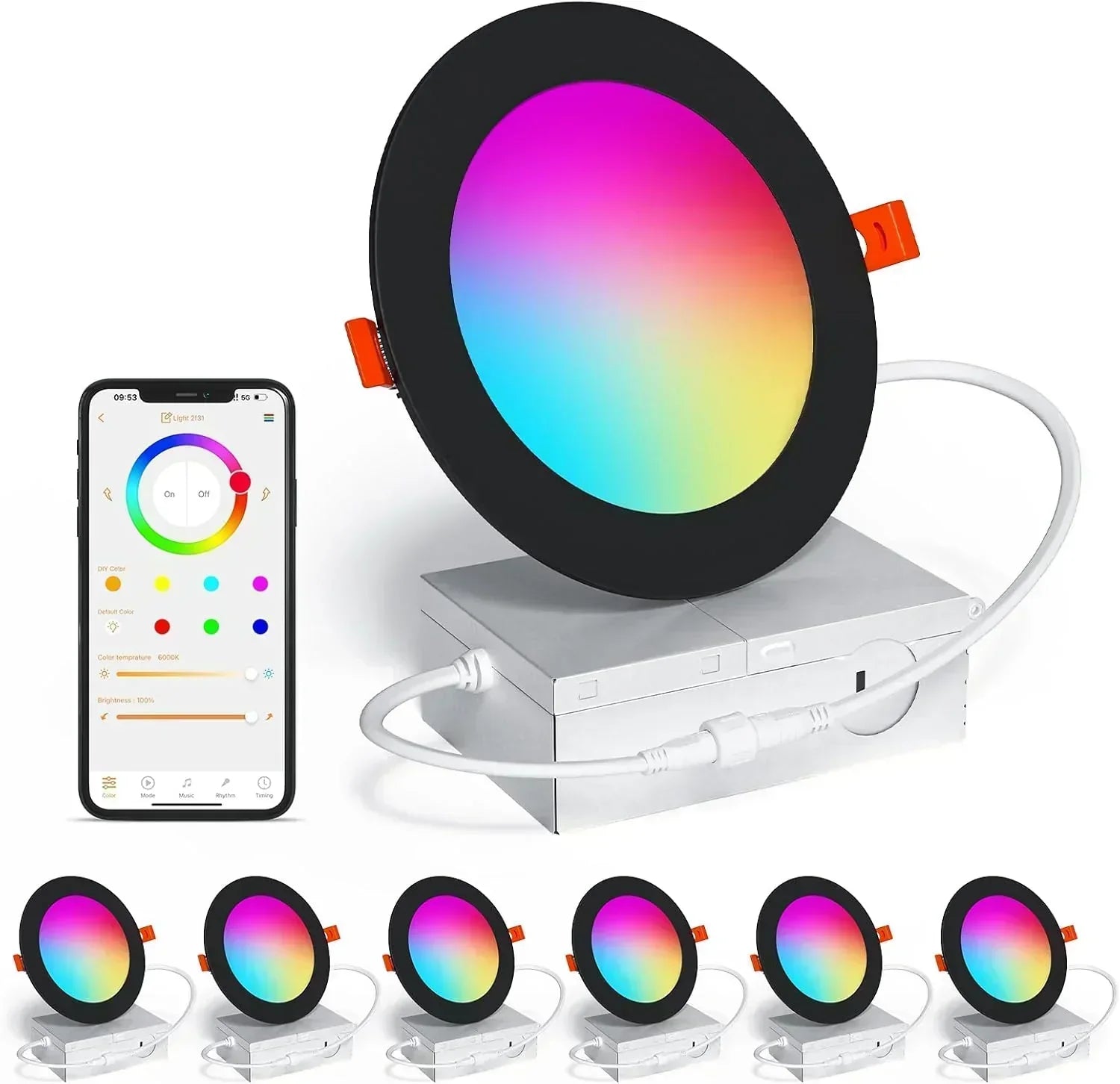 Smart Recessed Lighting 4 RGBCW Color Changing 12W LED Downlight with Junction Box