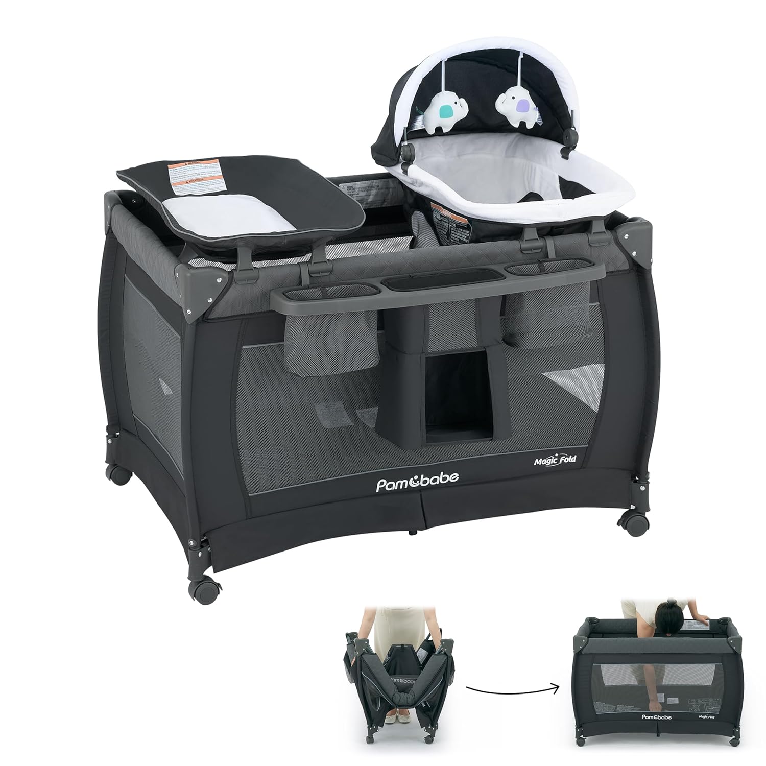 Pamo Babe Baby Playpen - Heavy-duty steel frame provides a safe sleeping space and portable crib