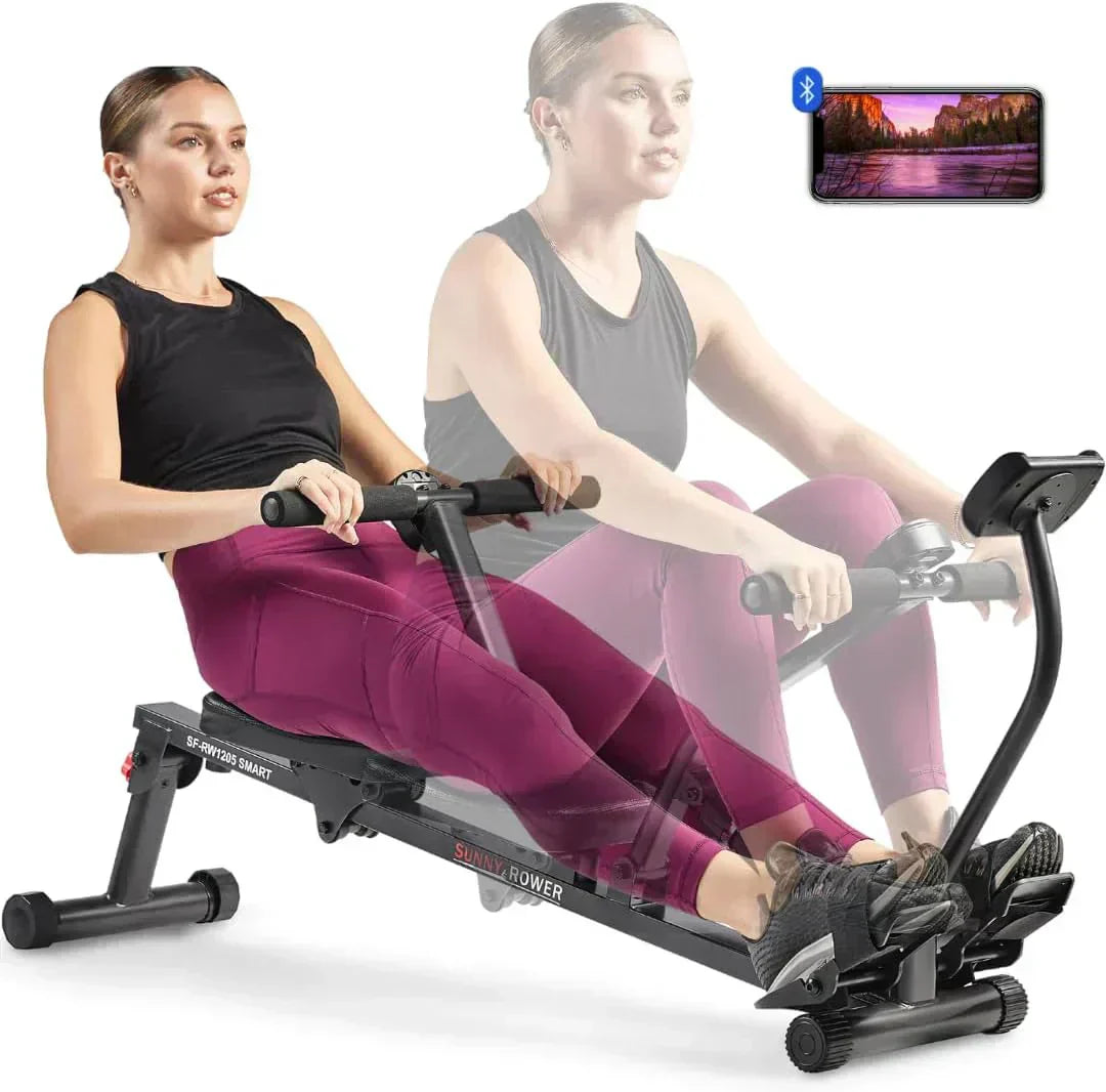 Sunny Health & Fitness Compact Adjustable Rowing Machine with 12 Levels of Resistance