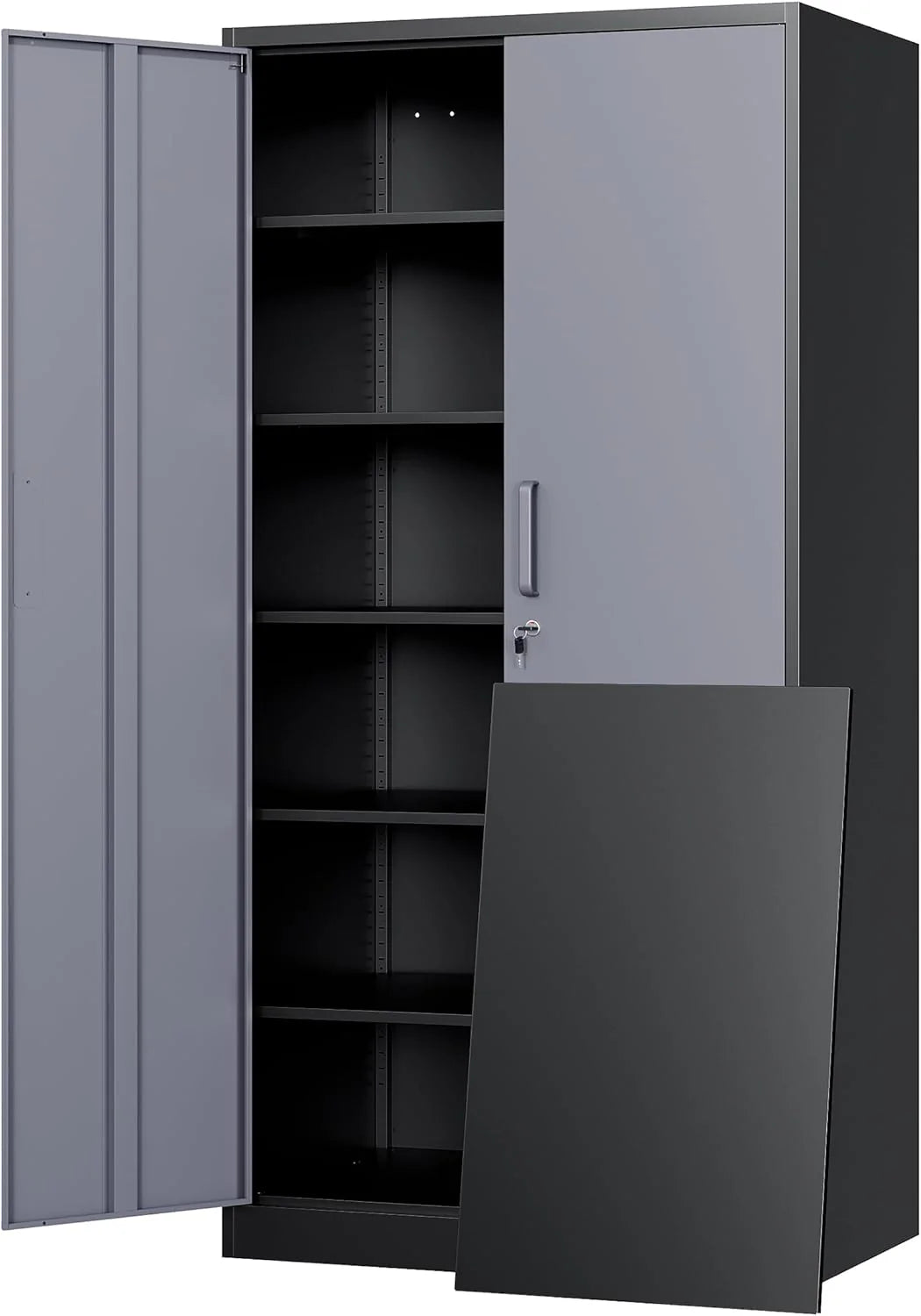 Yizosh Metal Garage Storage Cabinet with 2 Doors and 5 Adjustable Shelves