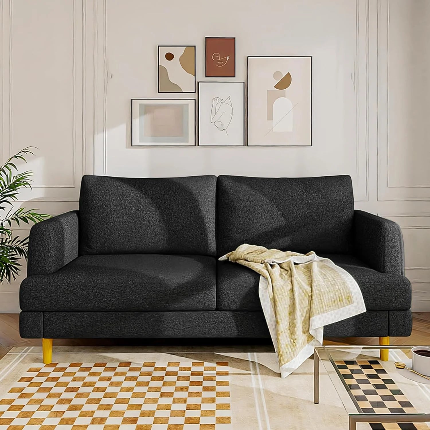 Loveseat Sofa Couch for Living Room with USB Type C Ports 70 Small Dark Gray Upholstered Couches
